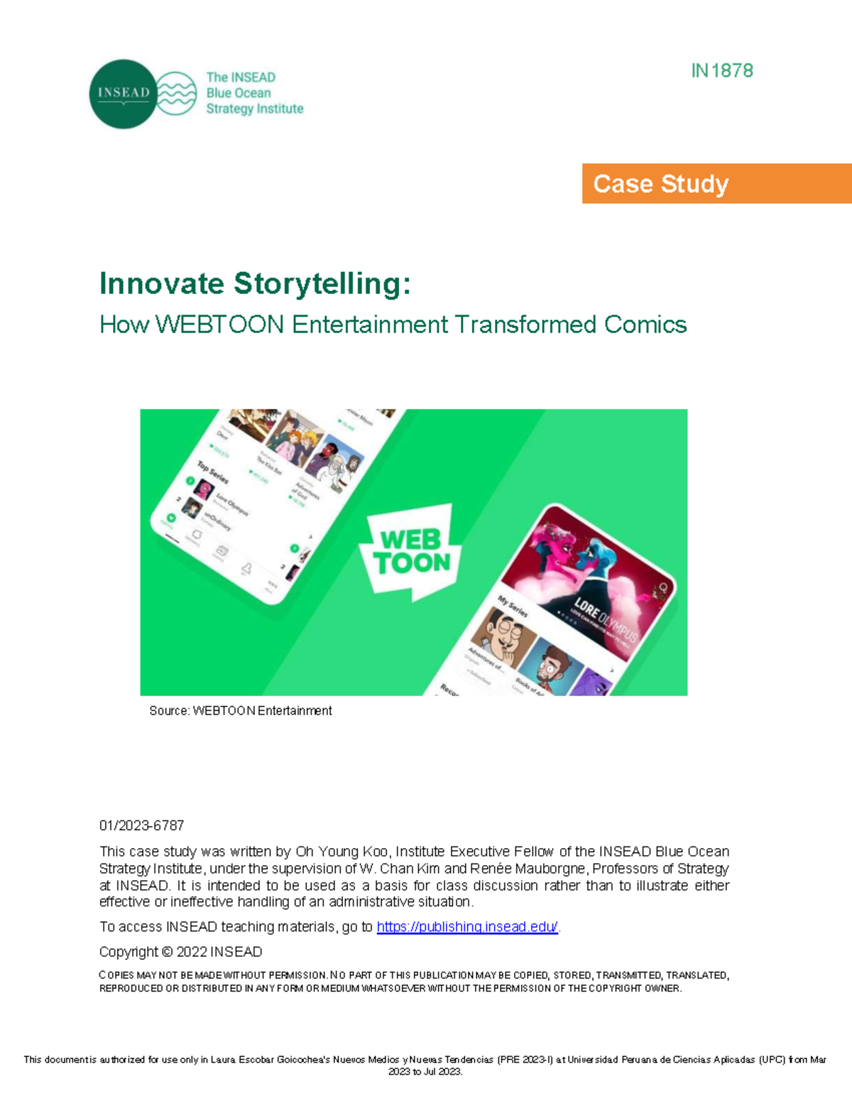 IN1878 Case Study: WEBTOON Entertainment's Transformation of Comics ...