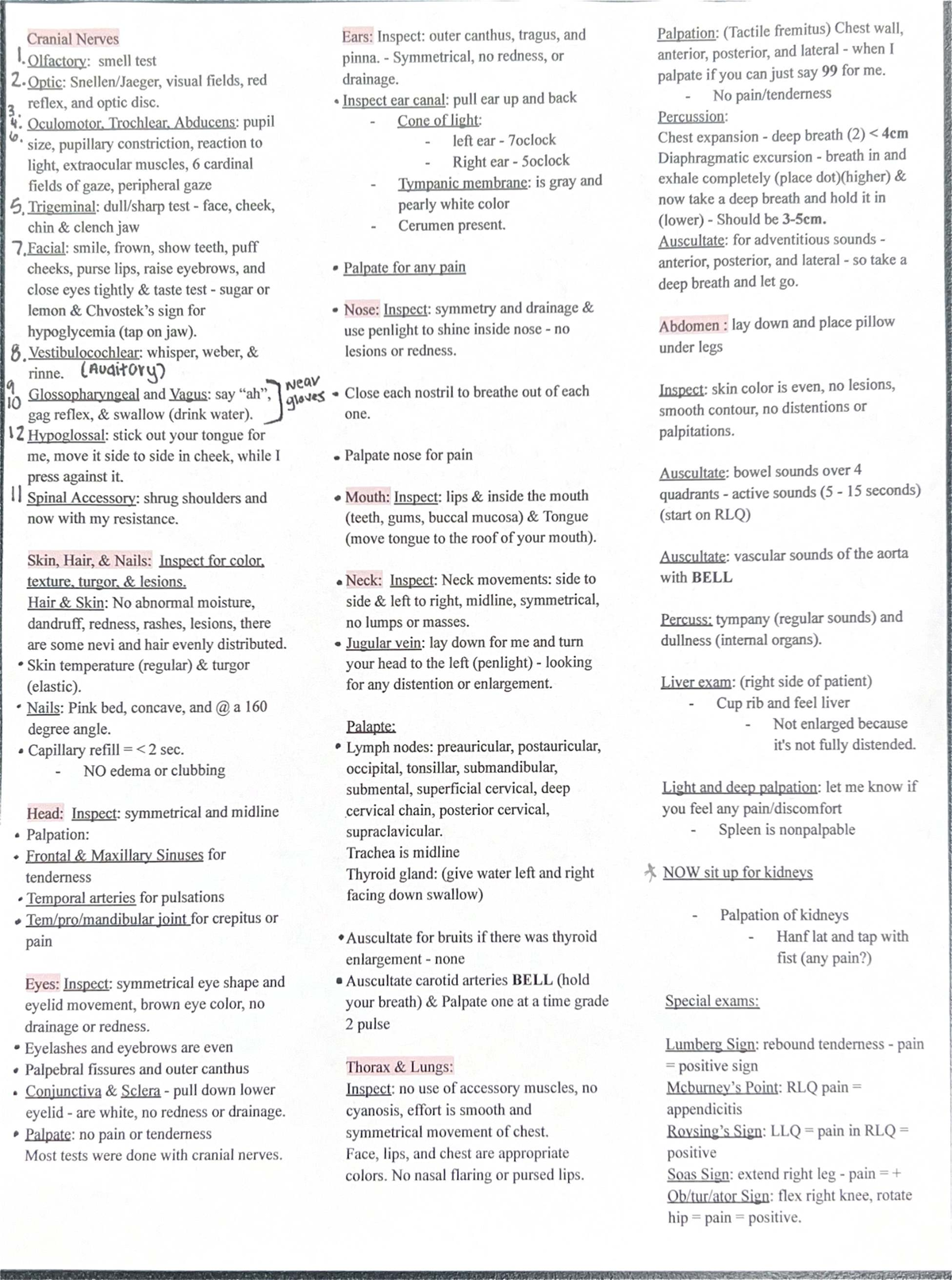 Cranial Nerves Assessment Notes - Clinical Examination Guide - Studocu