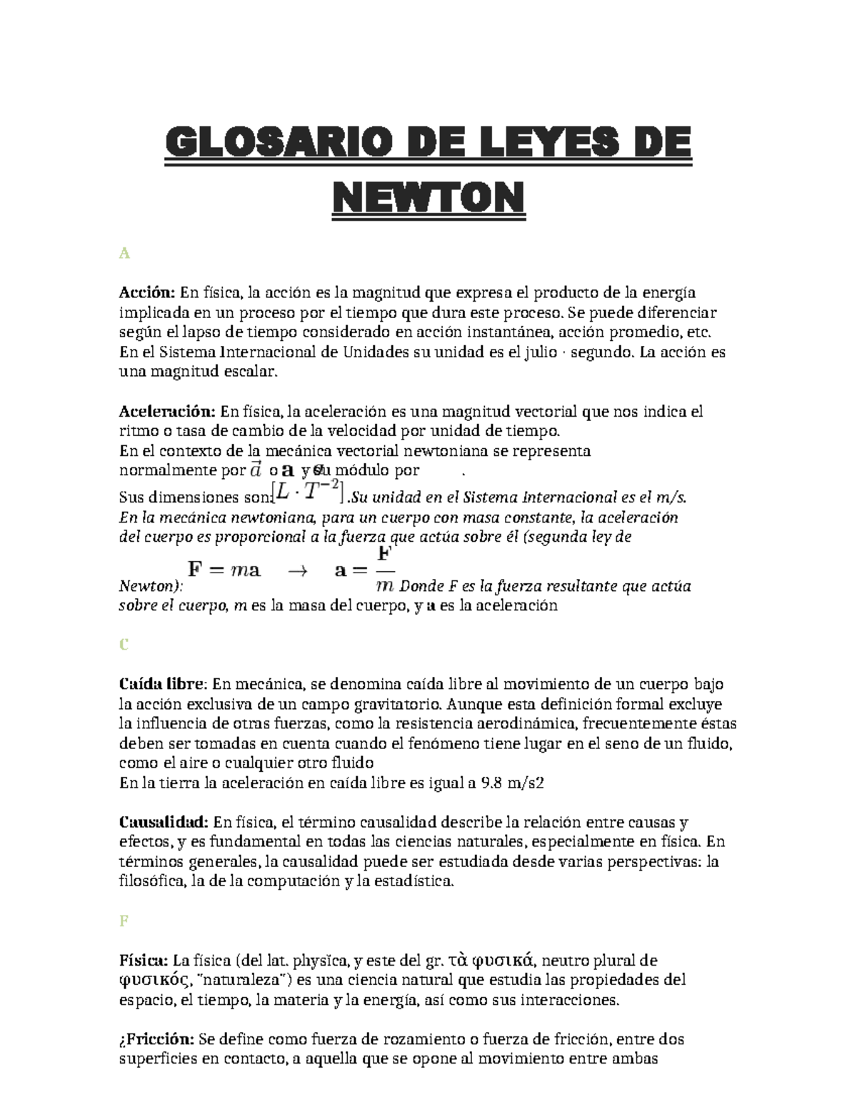 Glosario de Física y Leyes de Newton: Términos Clave - Studocu