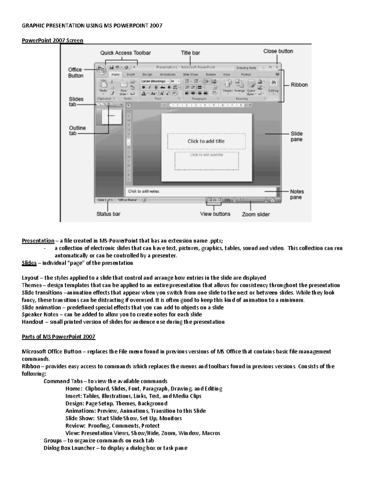 Using MS Powerpoint 2007 - GRAPHIC PRESENTATION USING MS POWERPOINT ...