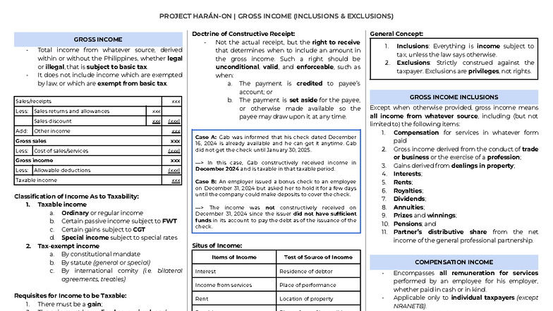 PROJECT HARÁN-ON: GROSS INCOME INCLUSIONS & EXCLUSIONS - Studocu