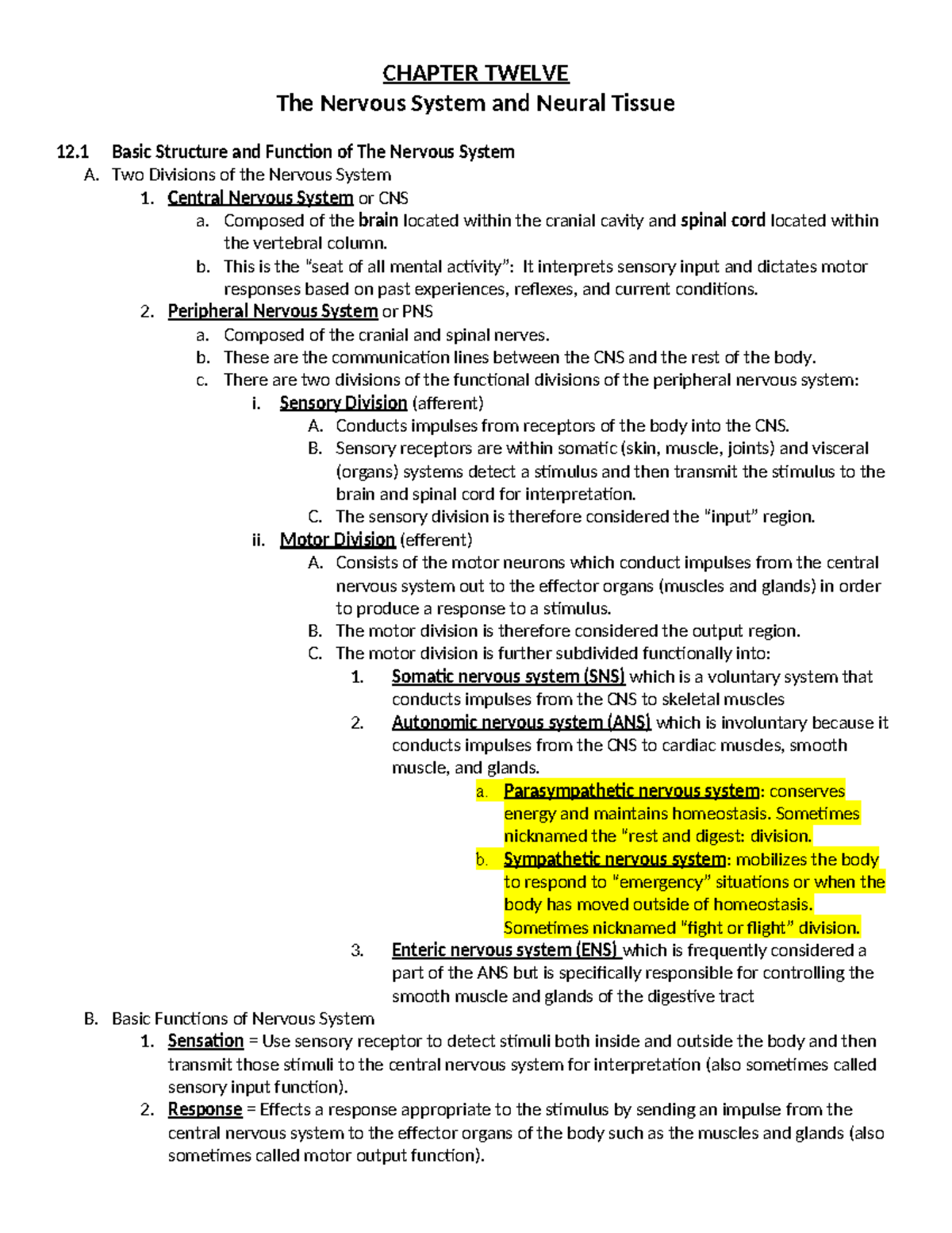 Chapter 12 - The Nervous System: Structure, Function, and Neural Tissue ...