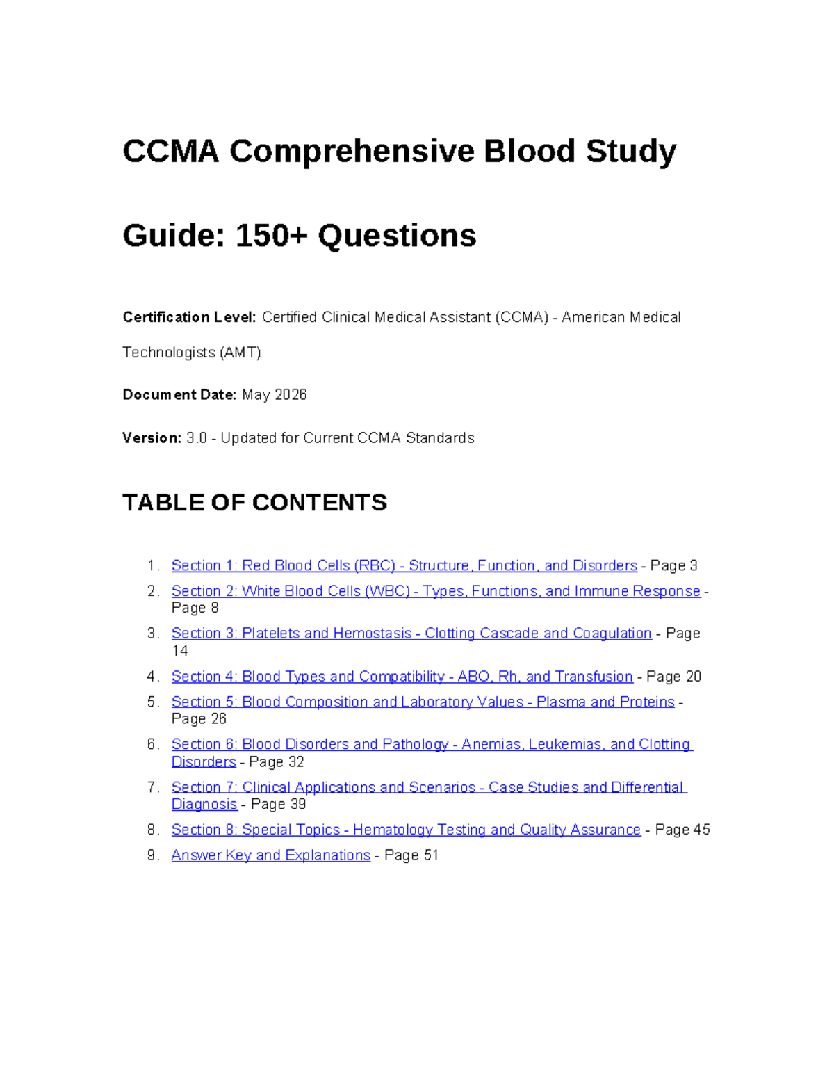 CCMA Comprehensive Blood Study Guide: Key Concepts & Practice Qs - Studocu