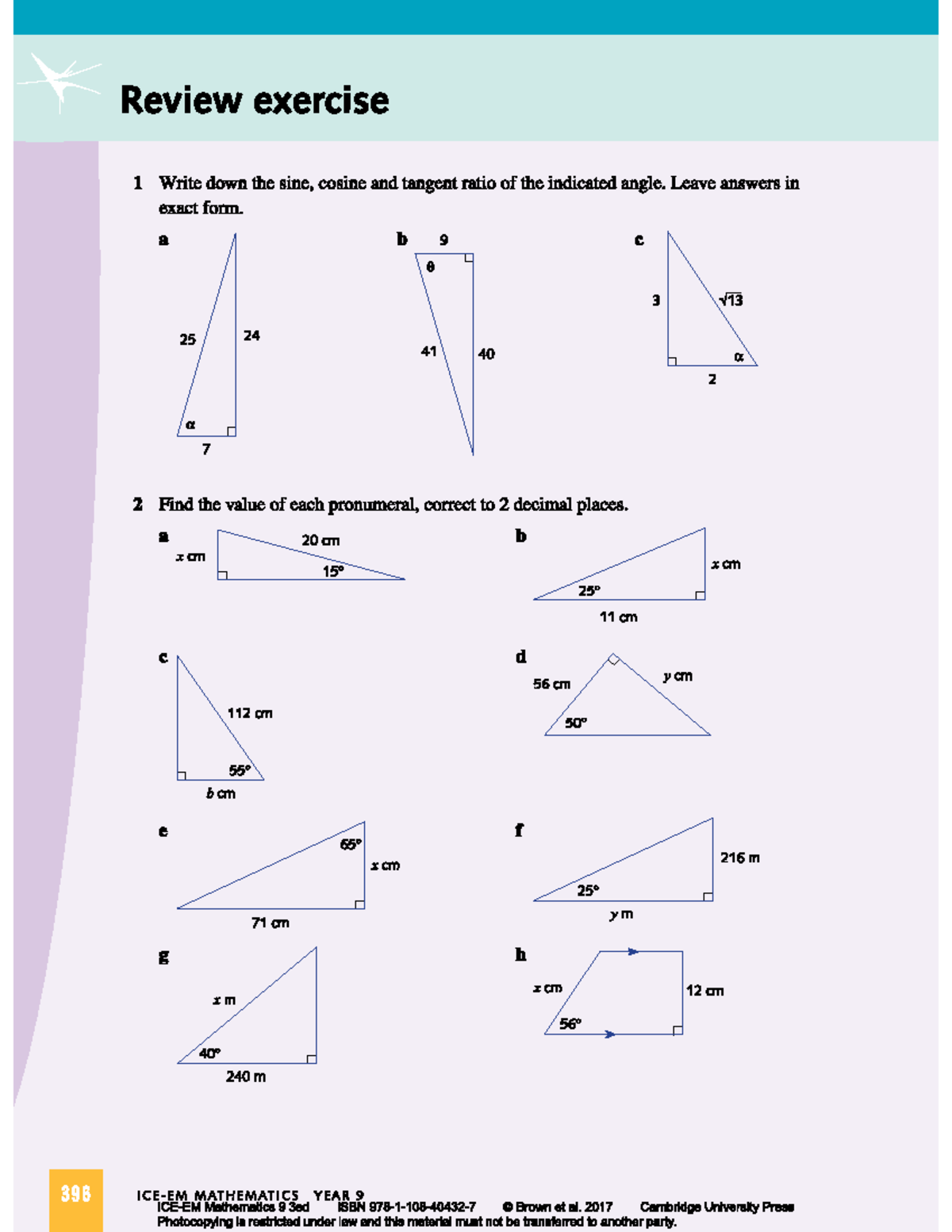 Review Exercise: Trigonometry Concepts and Calculations (Math 9) - Studocu