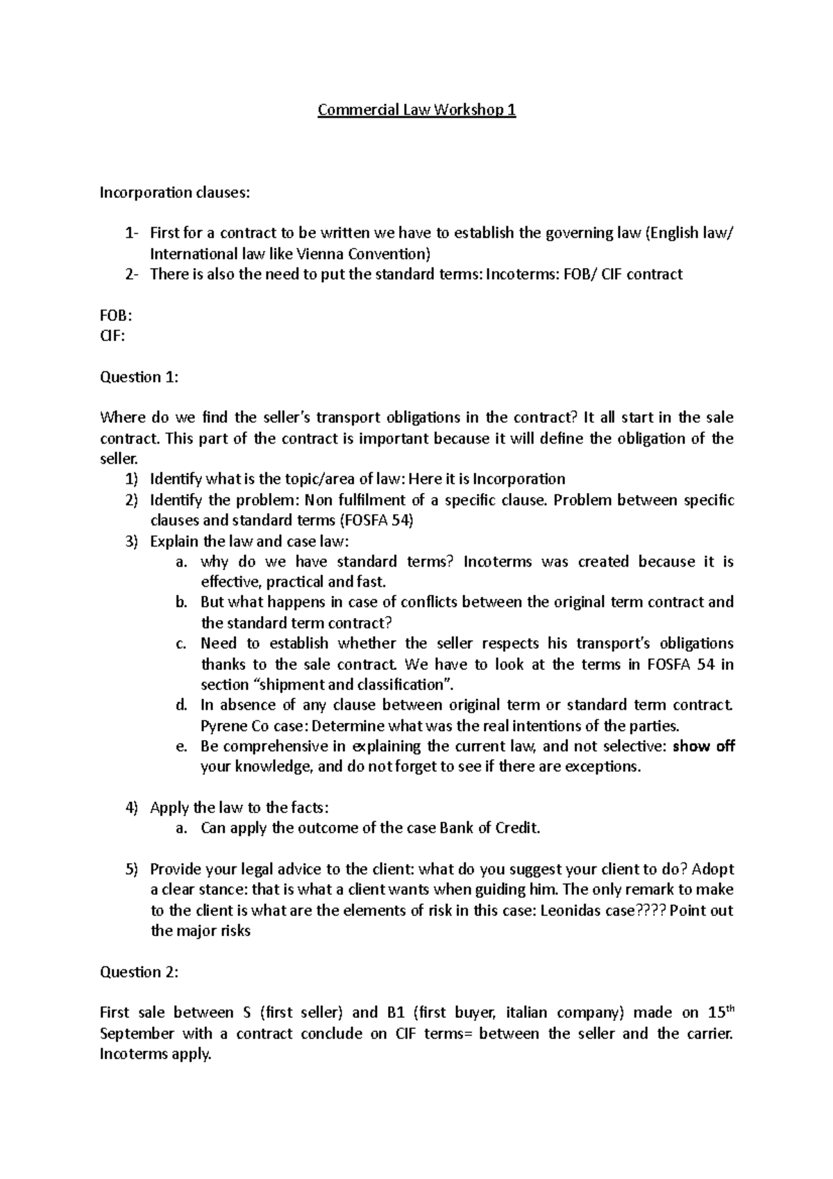 Commercial Law Workshop 1: Incorporation Clauses and Risk Transfer ...