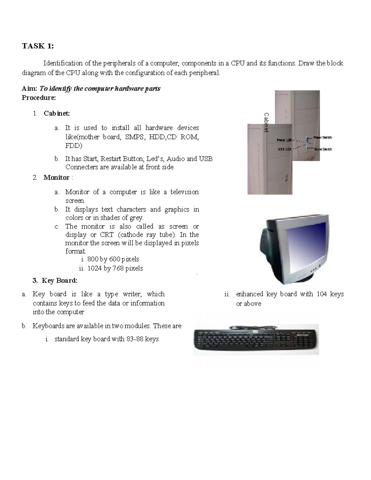 TASK 1: Identifying Computer Peripherals & CPU Components Functions ...