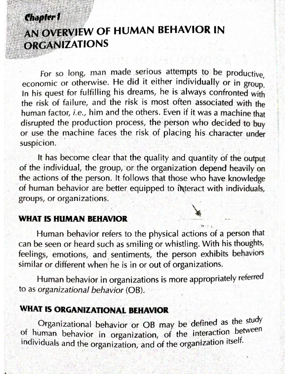 Chapter 1: Understanding Human Behavior in Organizations - IN-ORG - Studocu