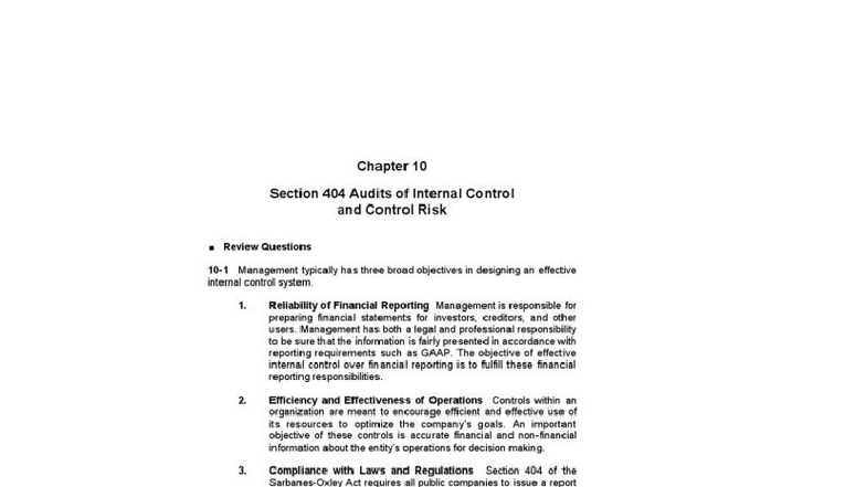 Chapter 10: Section 404 Audits of Internal Control - Review Questions ...