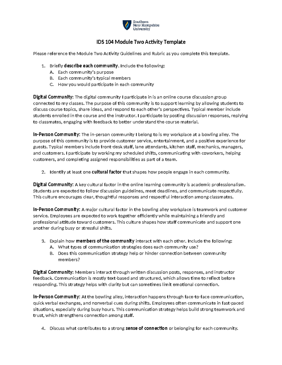 IDS 104 Module Two Community Engagement Activity Guide - Studocu