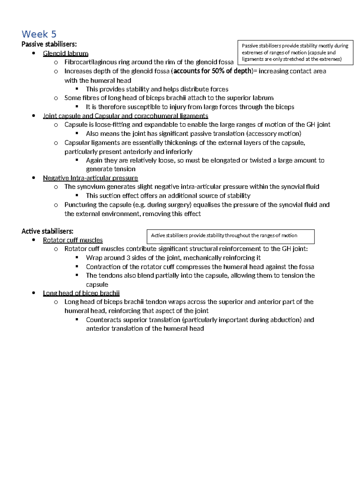 247 Mid-Semester Note Summary: Joint Stability and Motion Mechanics ...