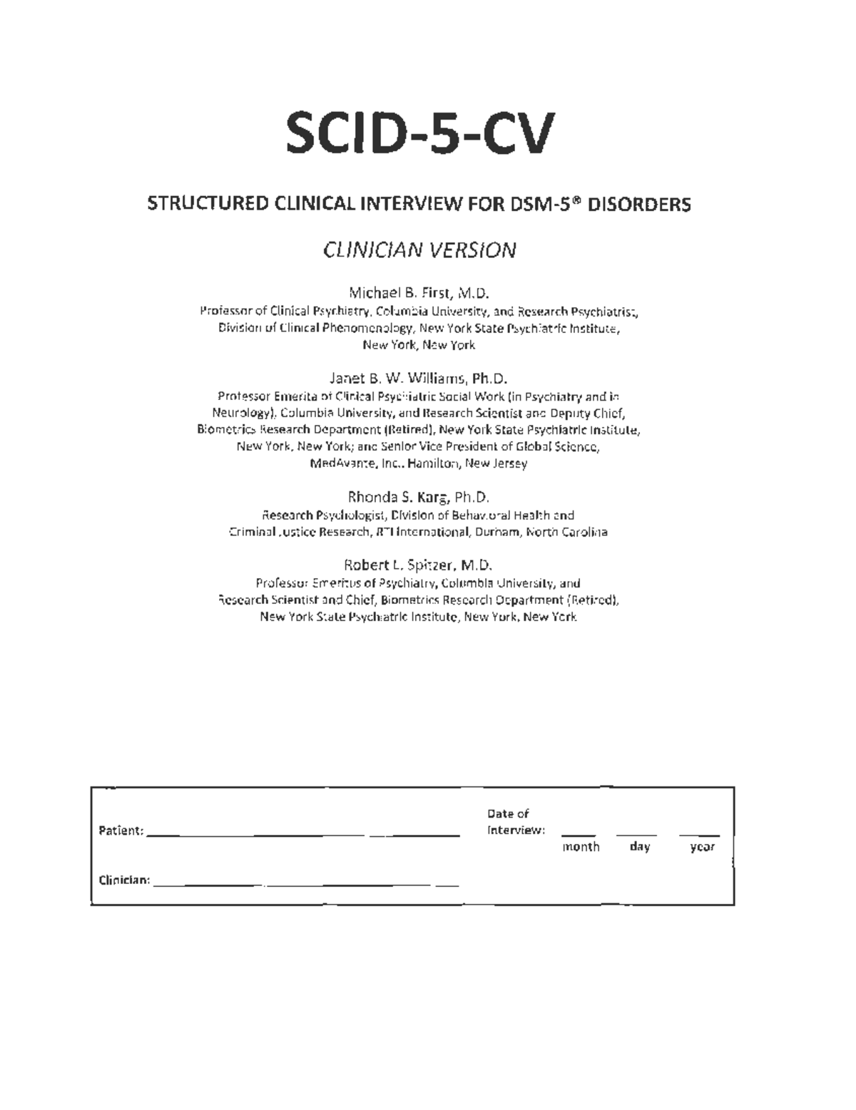 SCID-5-CV: Comprehensive Guide to Structured Clinical Interview - Studocu