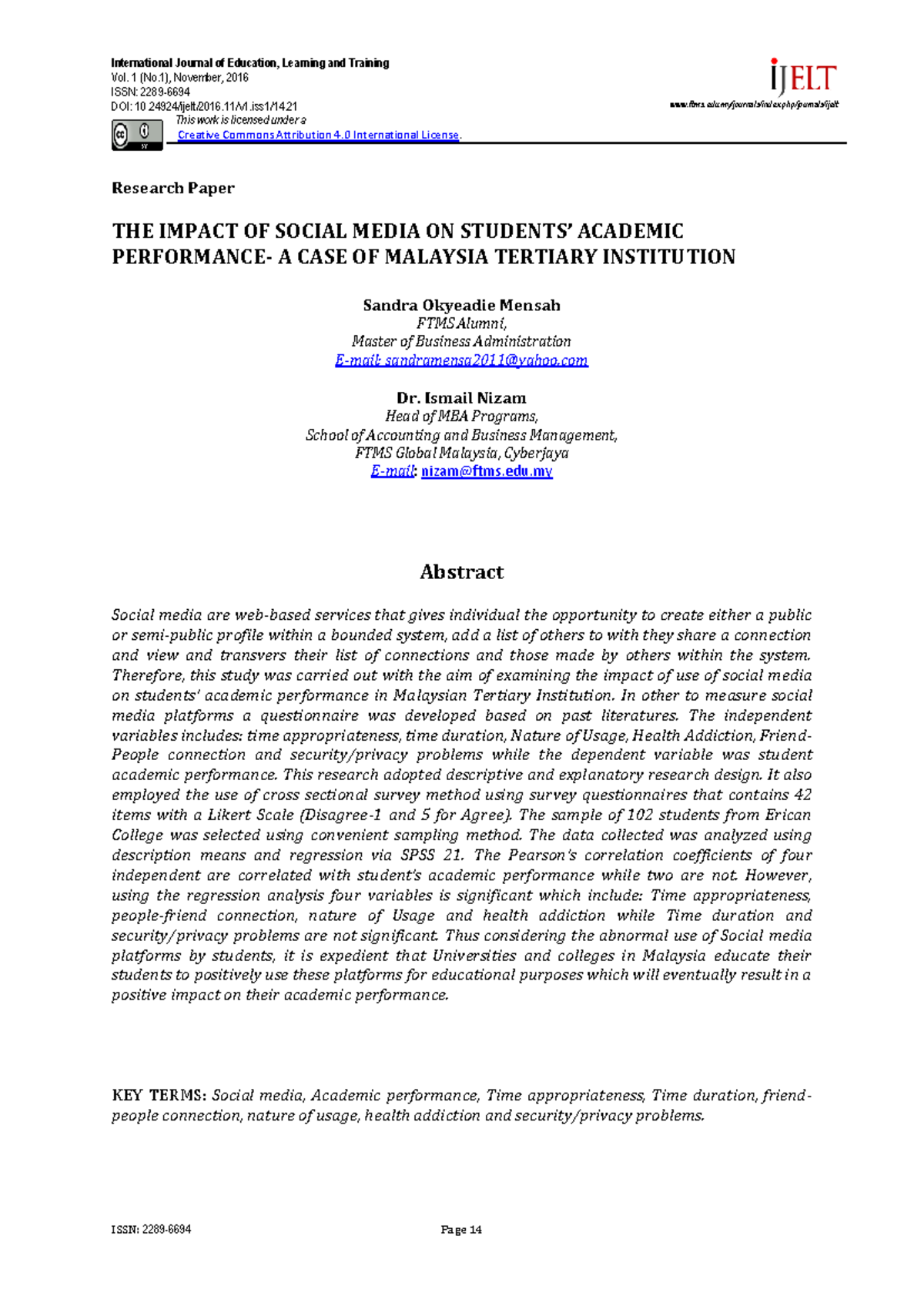 THE Impact OF Social Media ON Students’ Academic Performance- A CASE OF ...