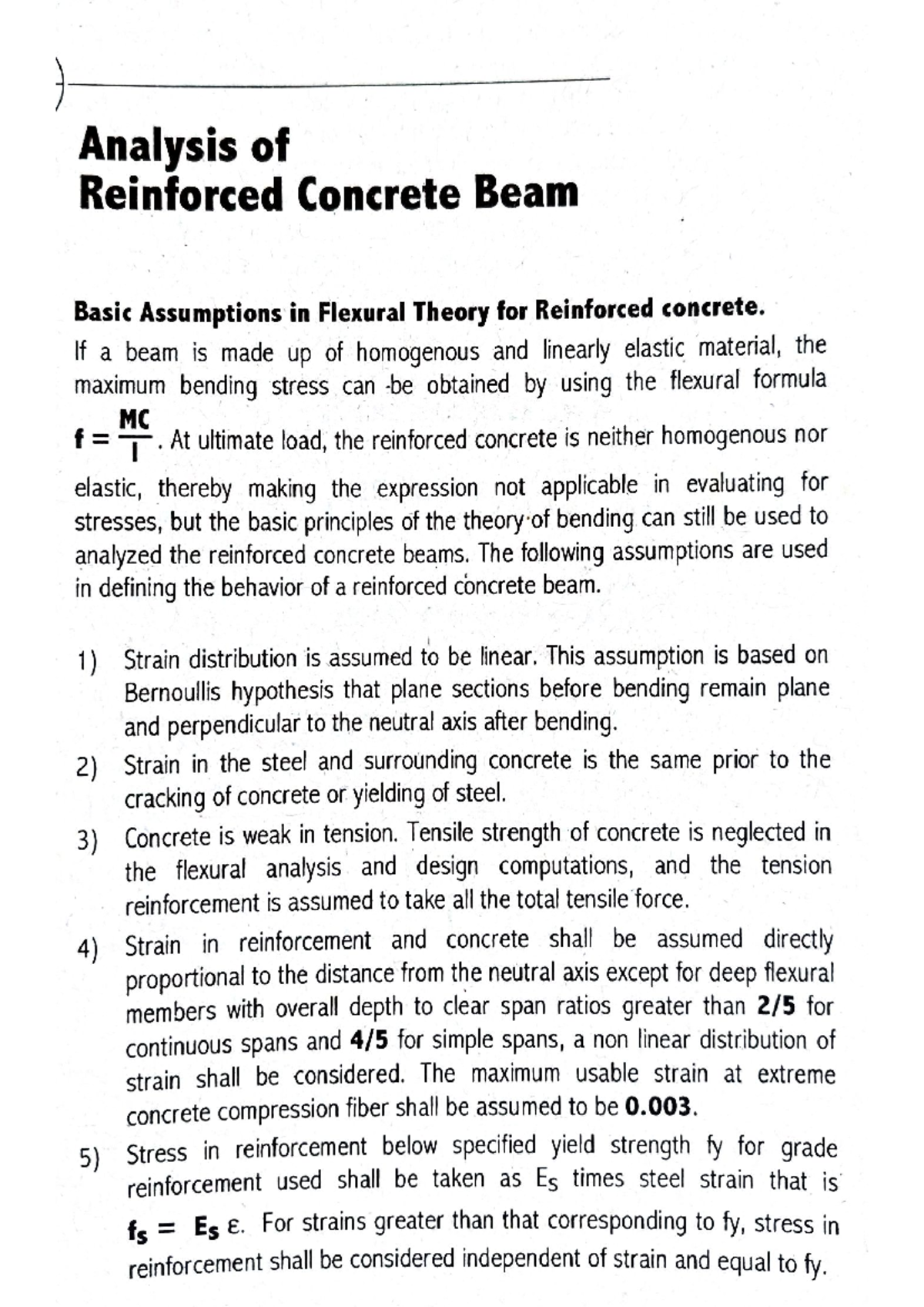 Analysis of Basic Assumptions in Flexural Theory for RC Beams - Studocu