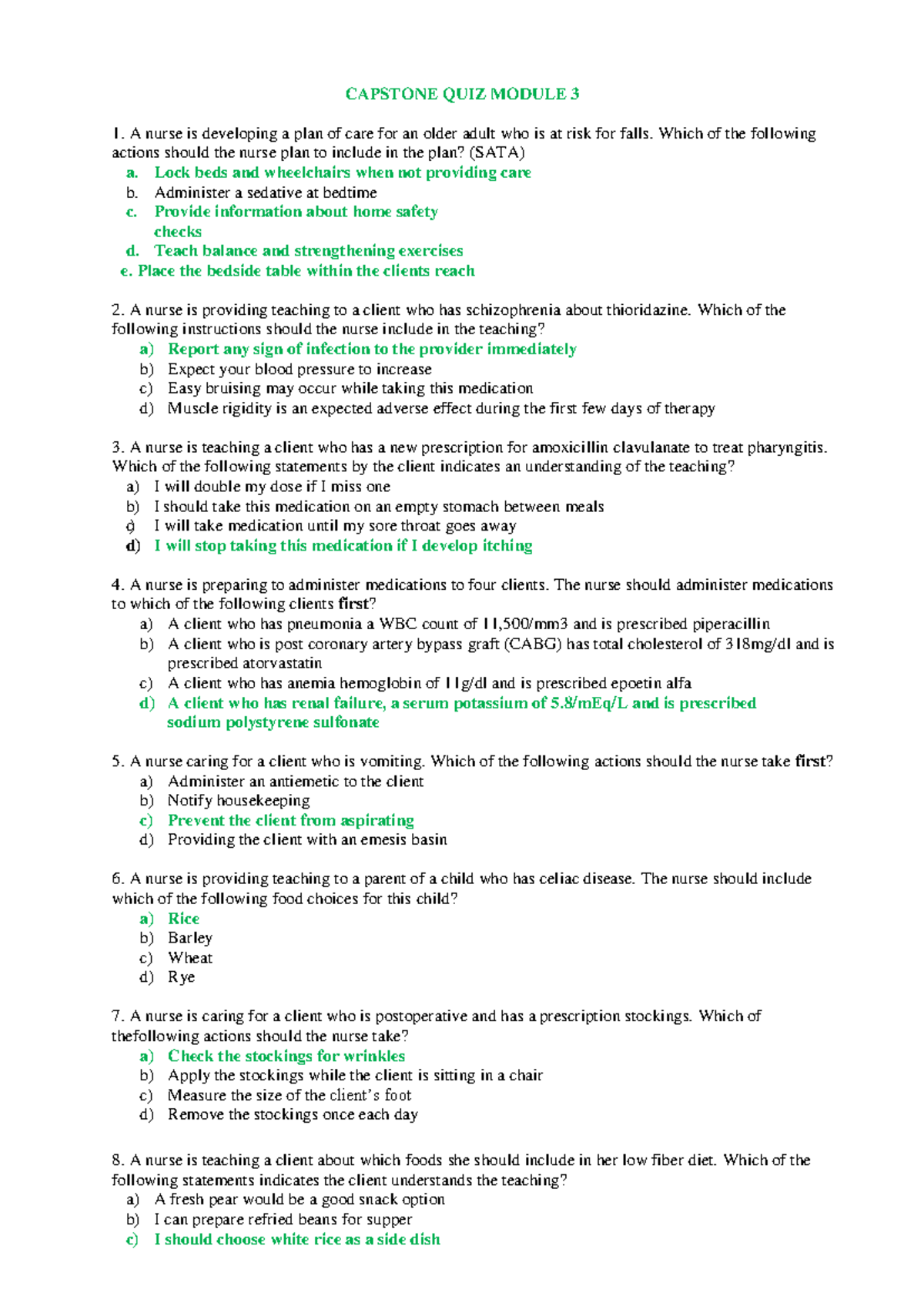 Capstone Quiz: Module 3 Study Questions and Nursing Interventions - Studocu