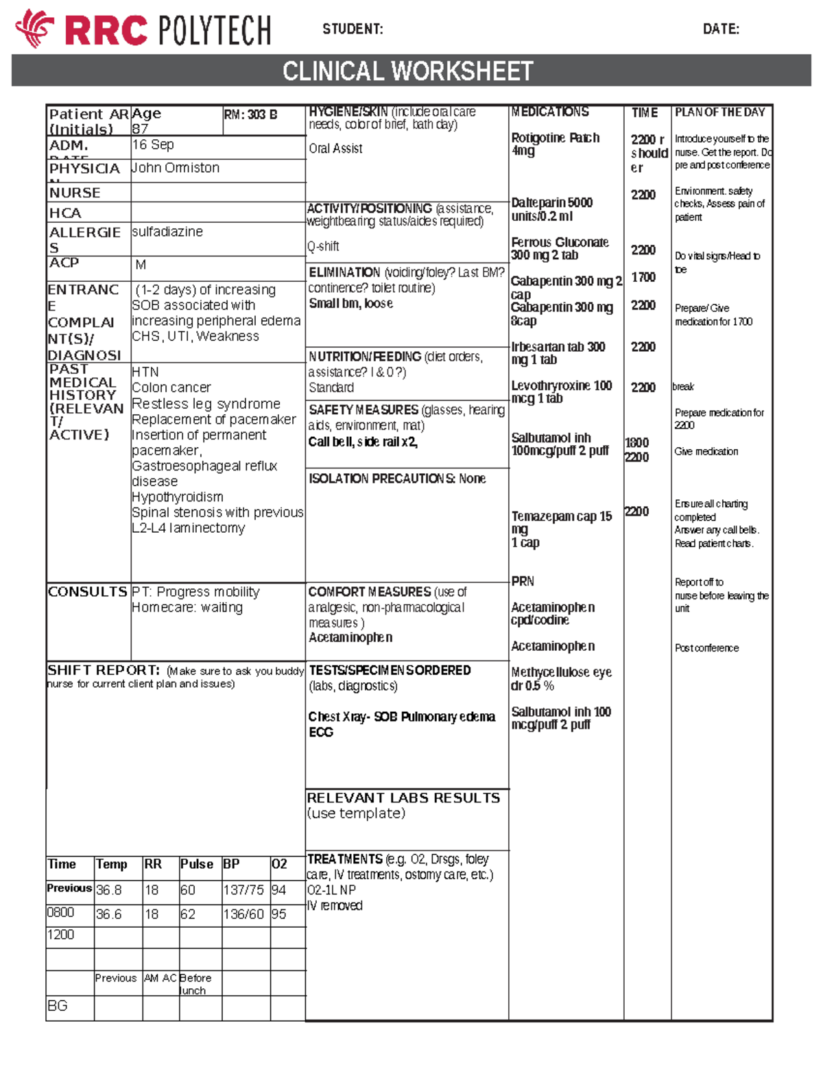 Clinical Worksheet for Patient Assessment - RM: 303 B - Studocu