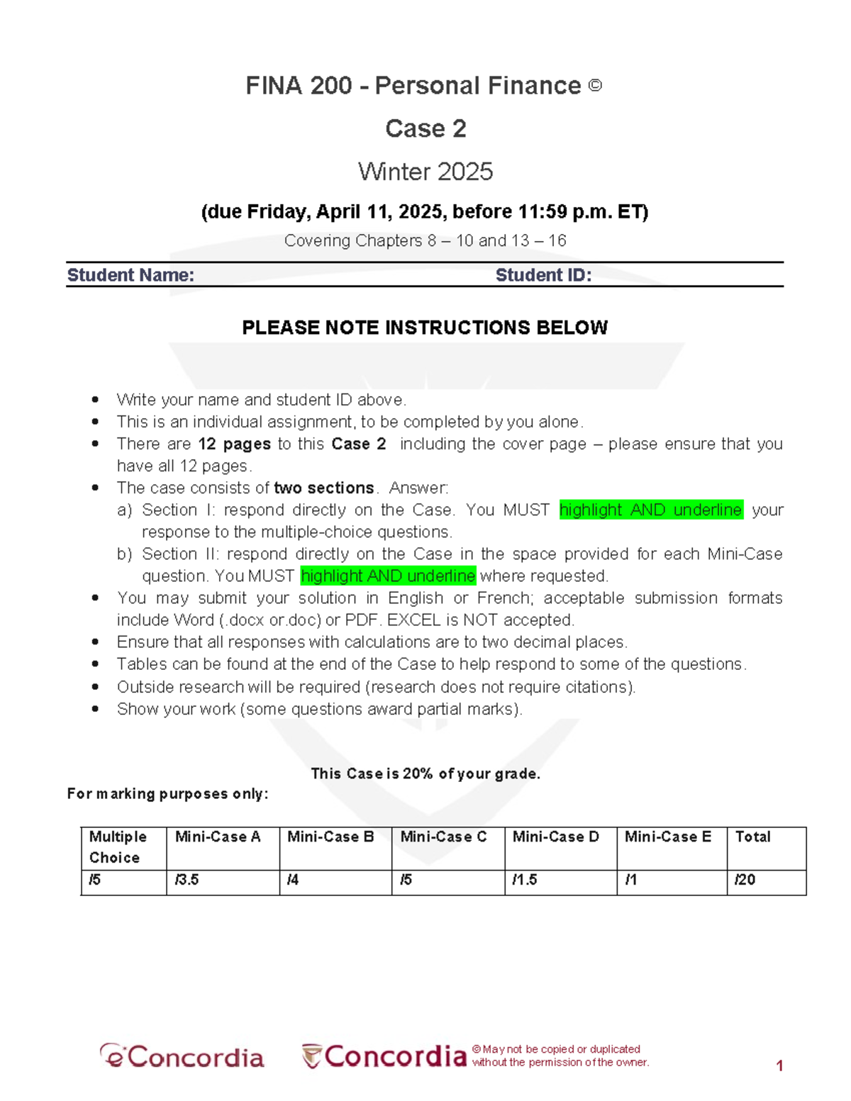Fina 200 personal finance case study 2 winter 2025 assignment details ...