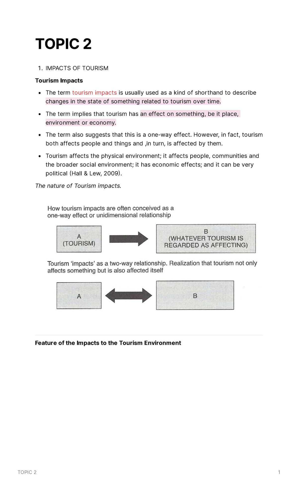 Topic 2 - Tourism Impacts - TOPIC 2 IMPACTS OF TOURISM Tourism Impacts ...