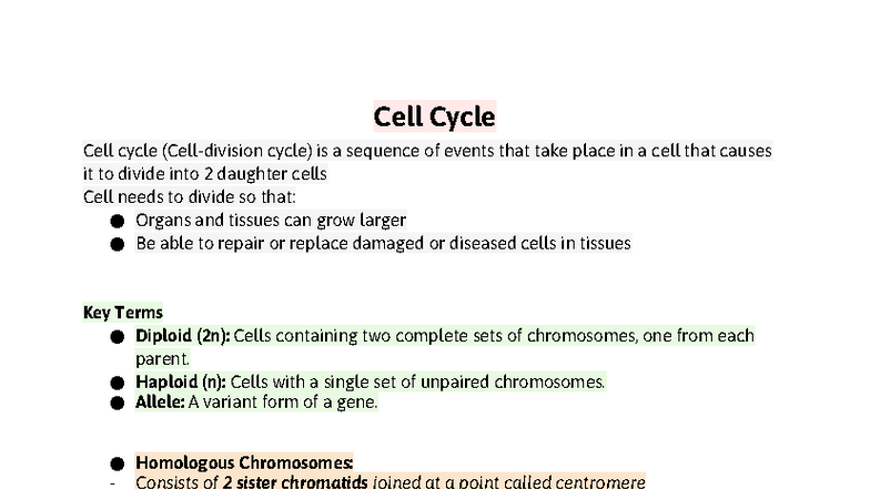 HB Notes: Cell Cycle Overview and Cancer Biology - Studocu
