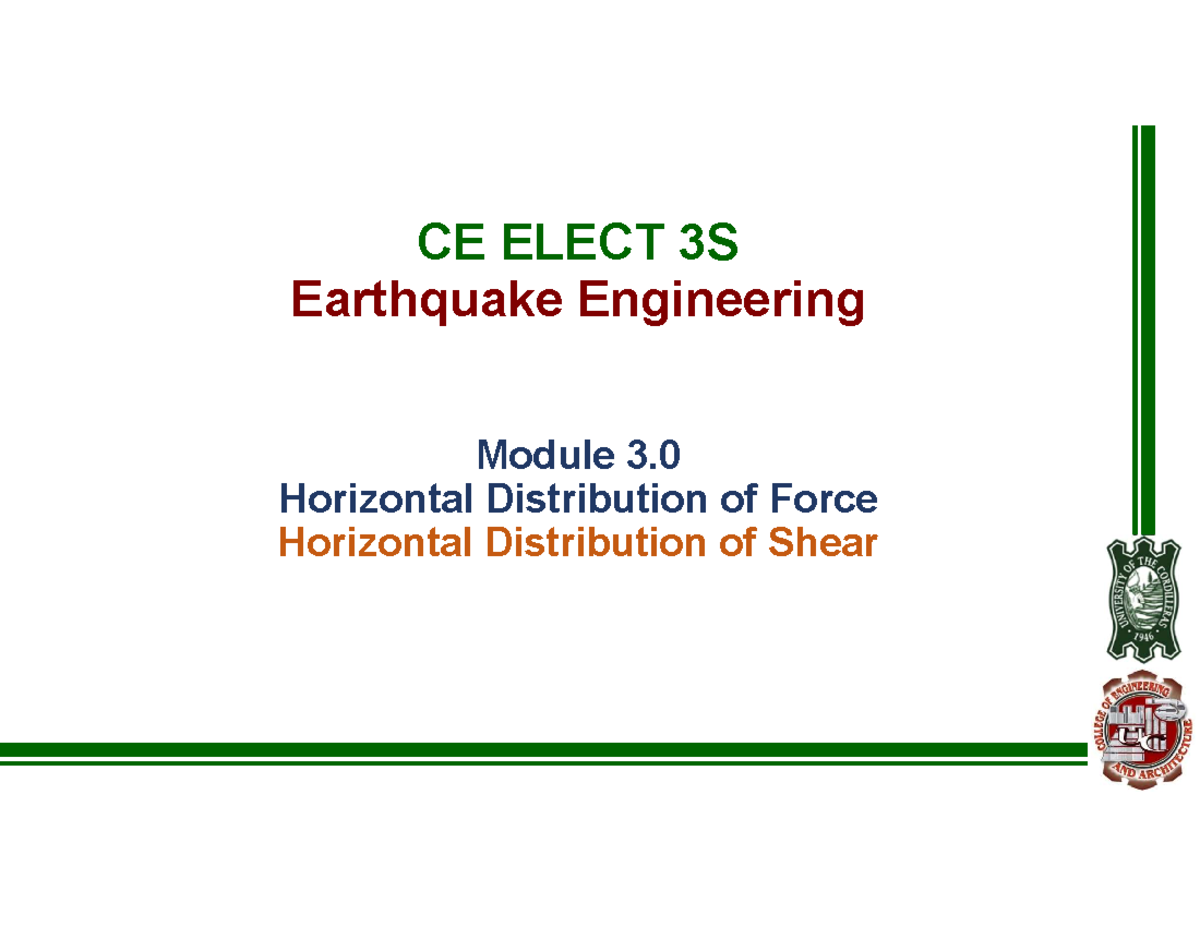 CE+Elect+3S+Module+3: Horizontal Force Distribution in Earthquake ...