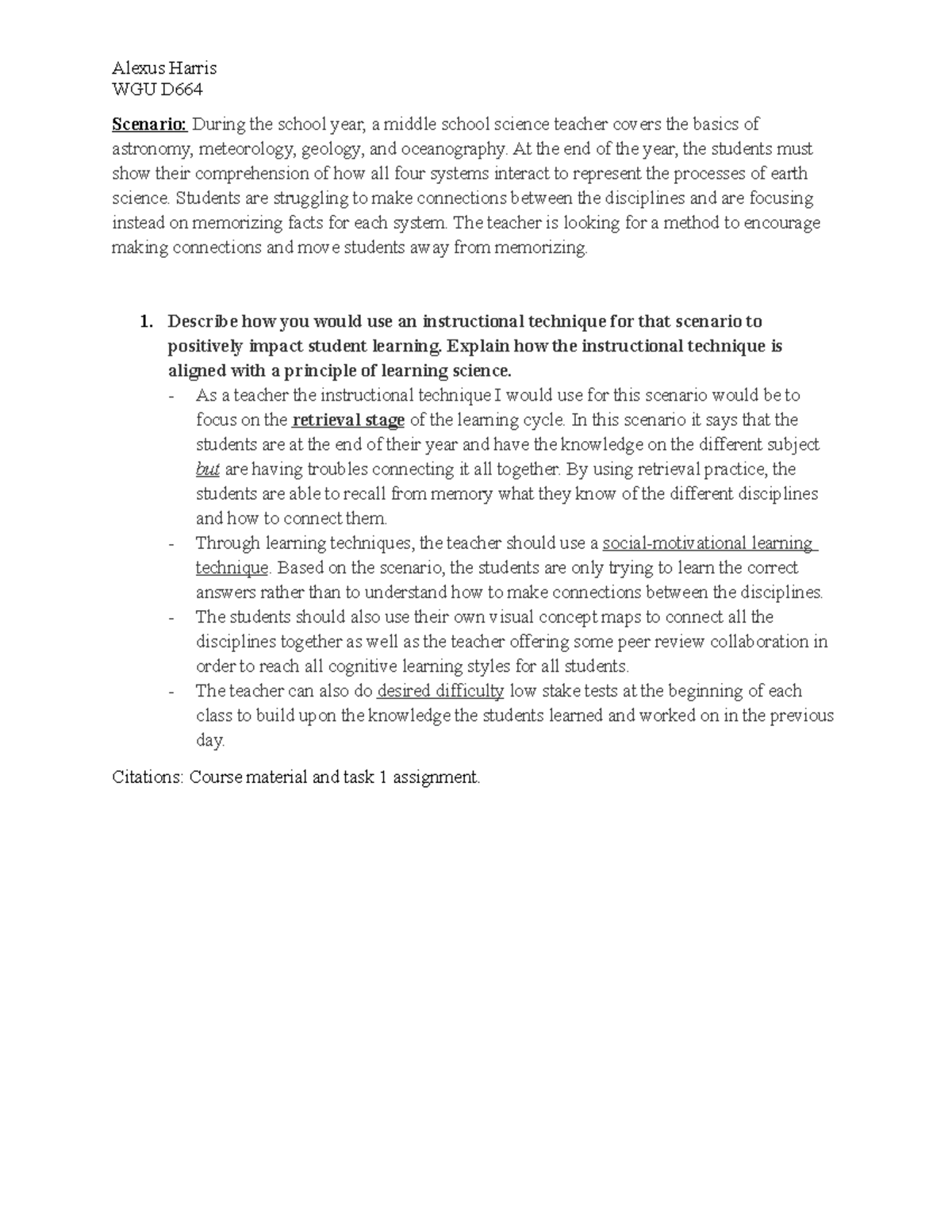 WGU D664 Task 1: Enhancing Earth Science Connections Through Retrieval ...