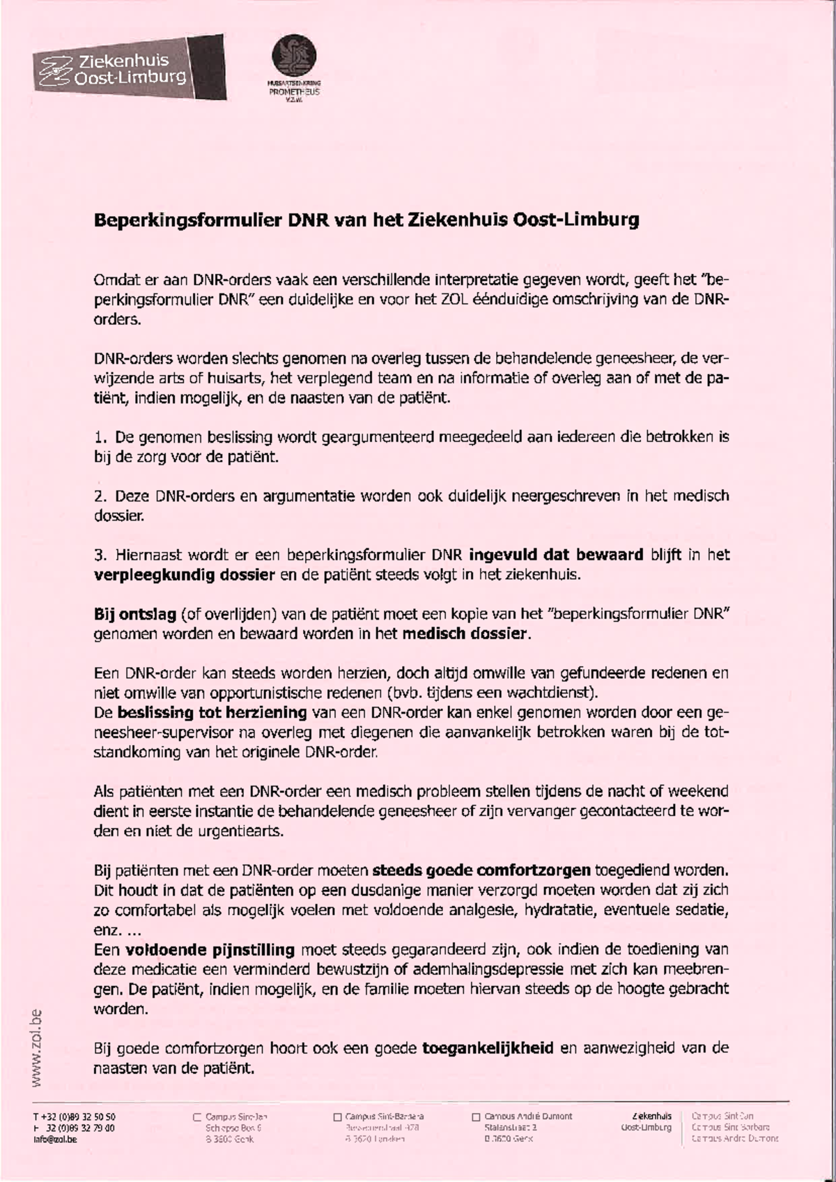DNR-Code Beperkingsformulier Informatie en Richtlijnen - Studocu