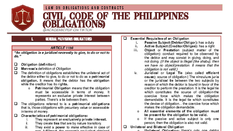 Obligations and Contracts: A Comprehensive Study Guide (OBLICON) - Studocu