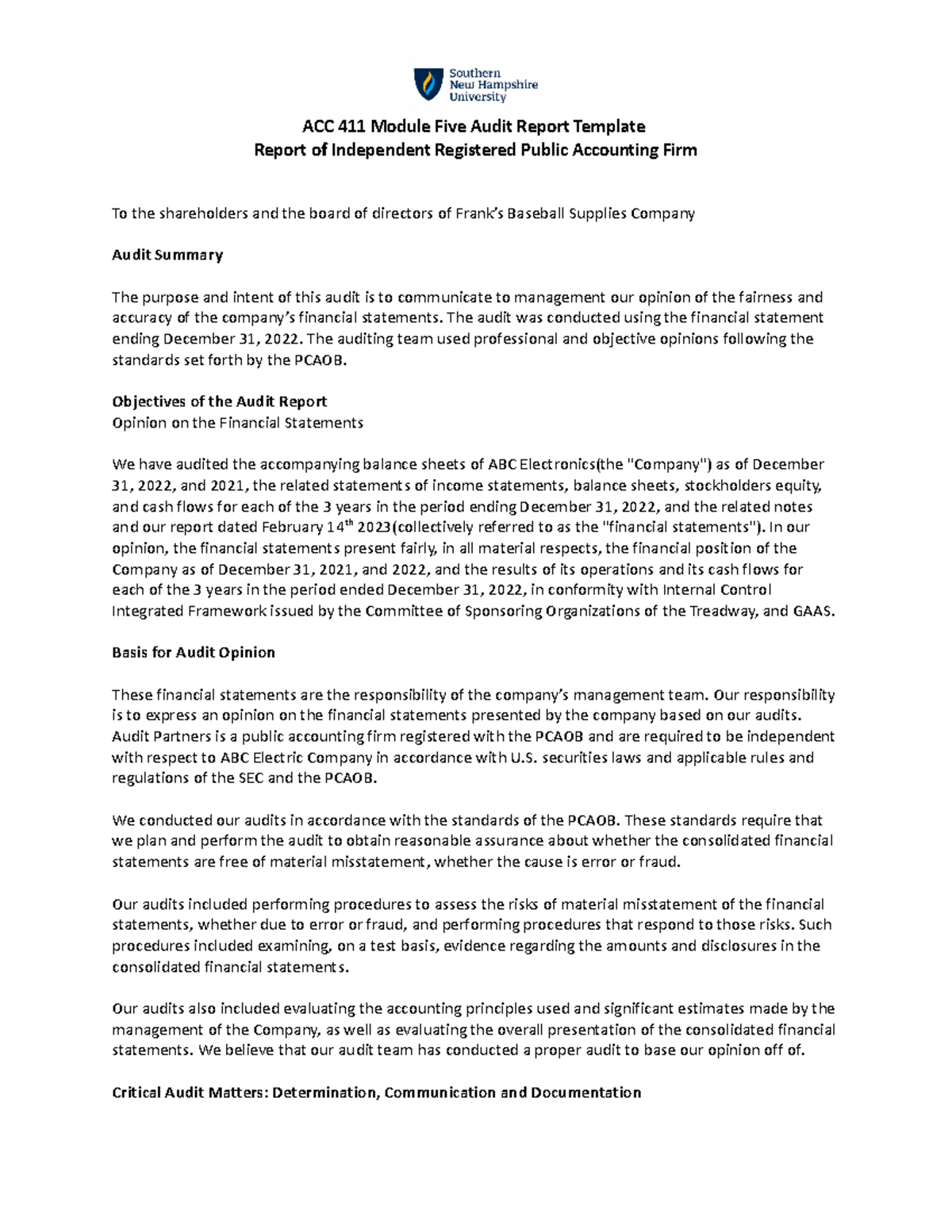 ACC 411 Module 5 Audit Report: Evaluation of Financial Statements - Studocu
