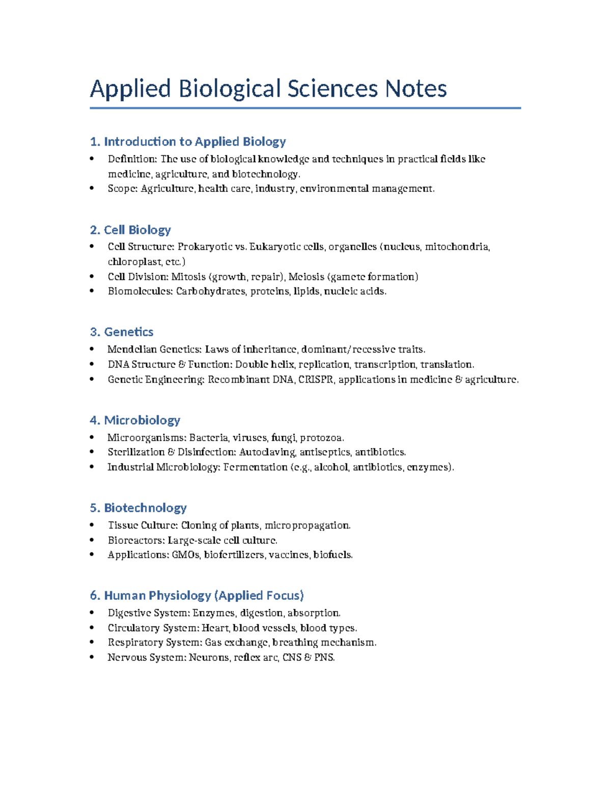 Applied Biological Sciences Notes: Intro to Biology & Key Concepts ...