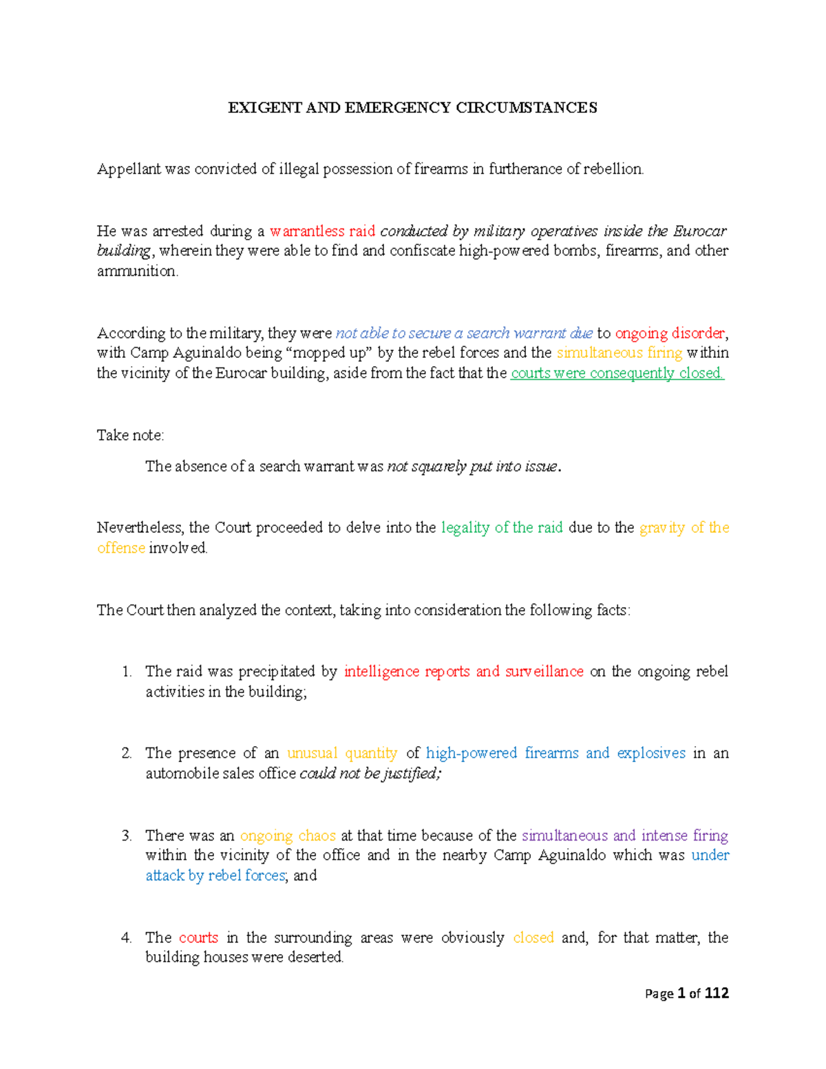 Exigent and Emergency Circumstances: Legal Precedents and Context - Studocu