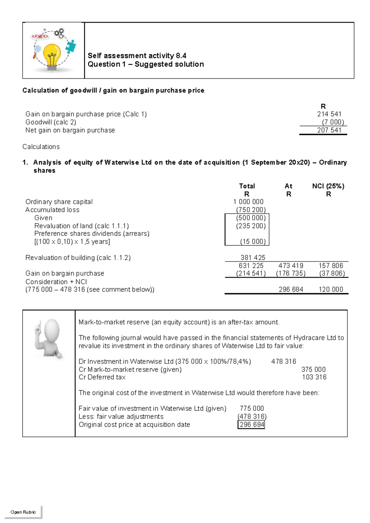 Self Assessment Task 8.4: Goodwill Calculation & Bargain Purchase ...