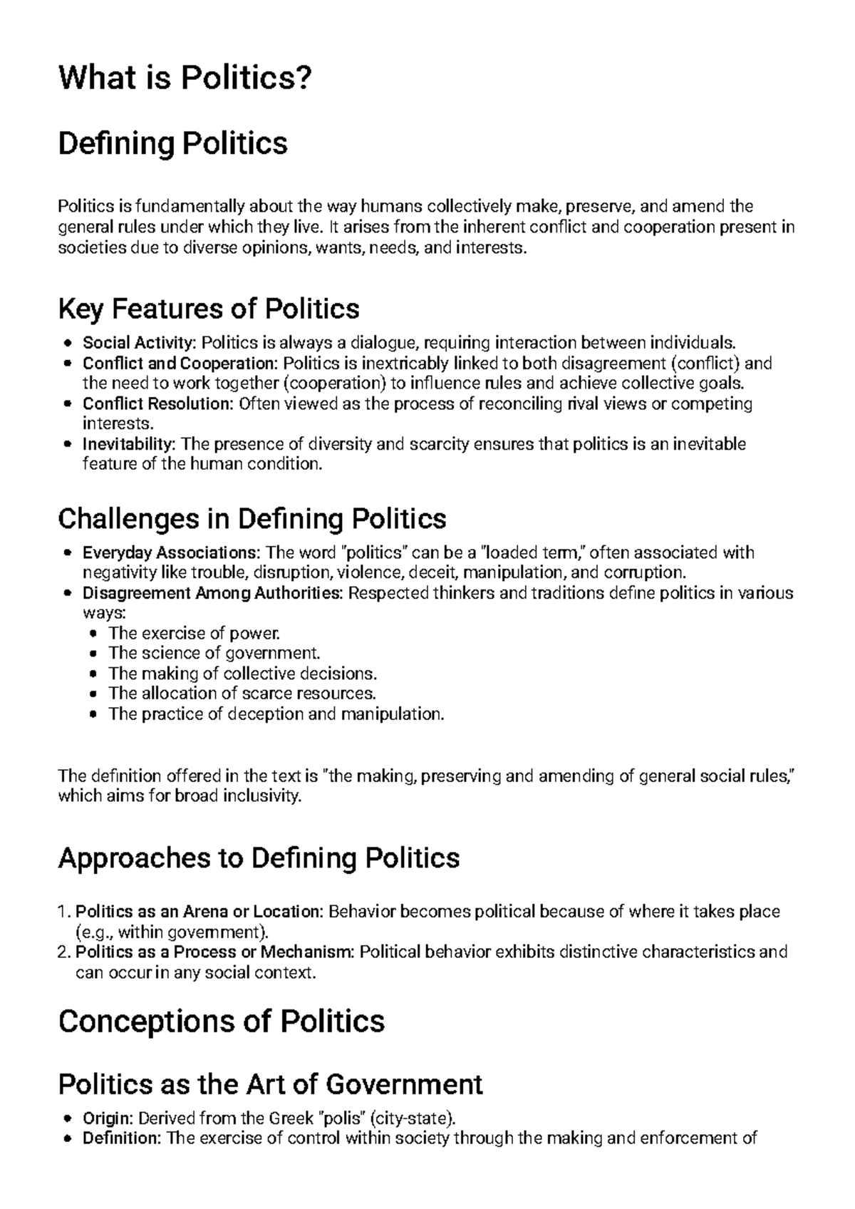 What is Politics? A Comprehensive Study Guide (POL 101) - Studocu