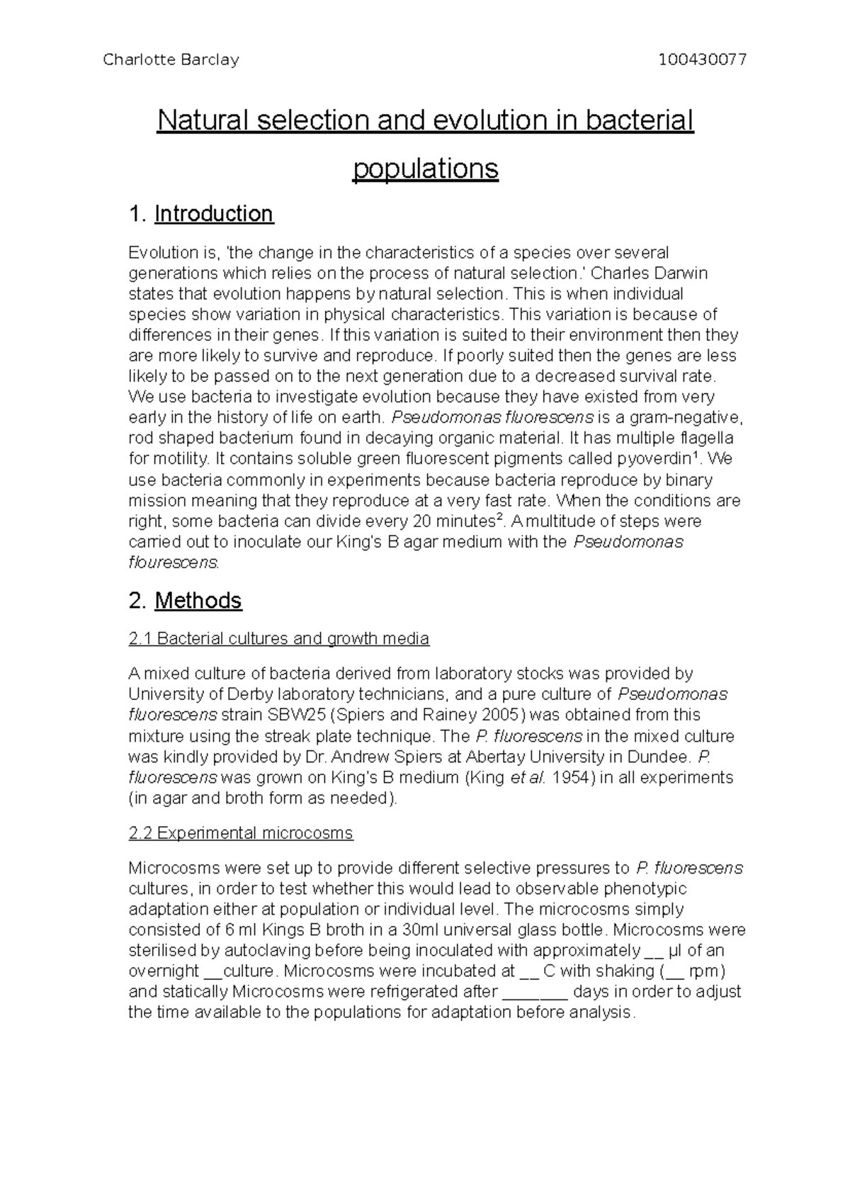 100430077 Evolution LAB Report: Natural Selection in Bacterial ...