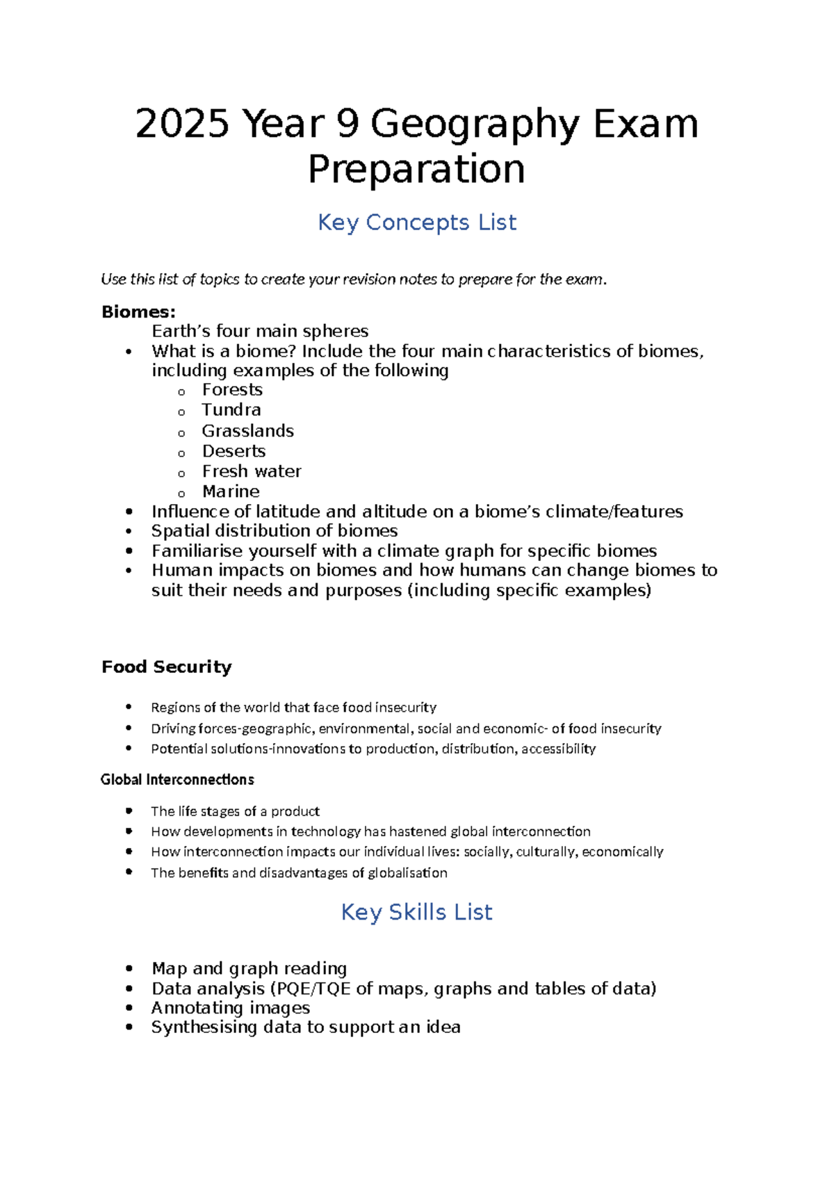 2025 Year 9 Geography Exam Prep: Key Concepts & Topics List - Studocu