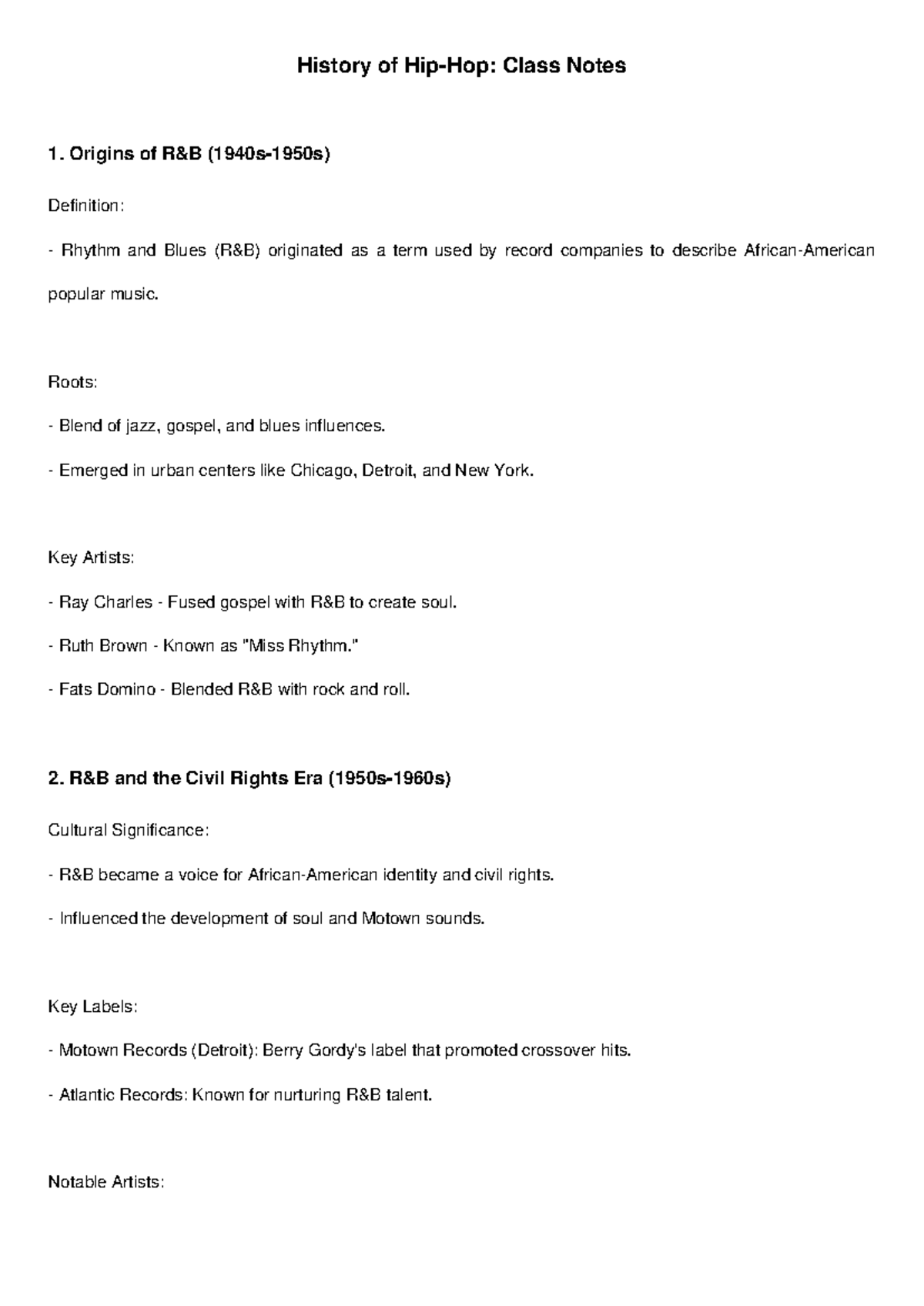 History of RnB Class Notes: Origins, Key Artists, and Cultural Impact ...