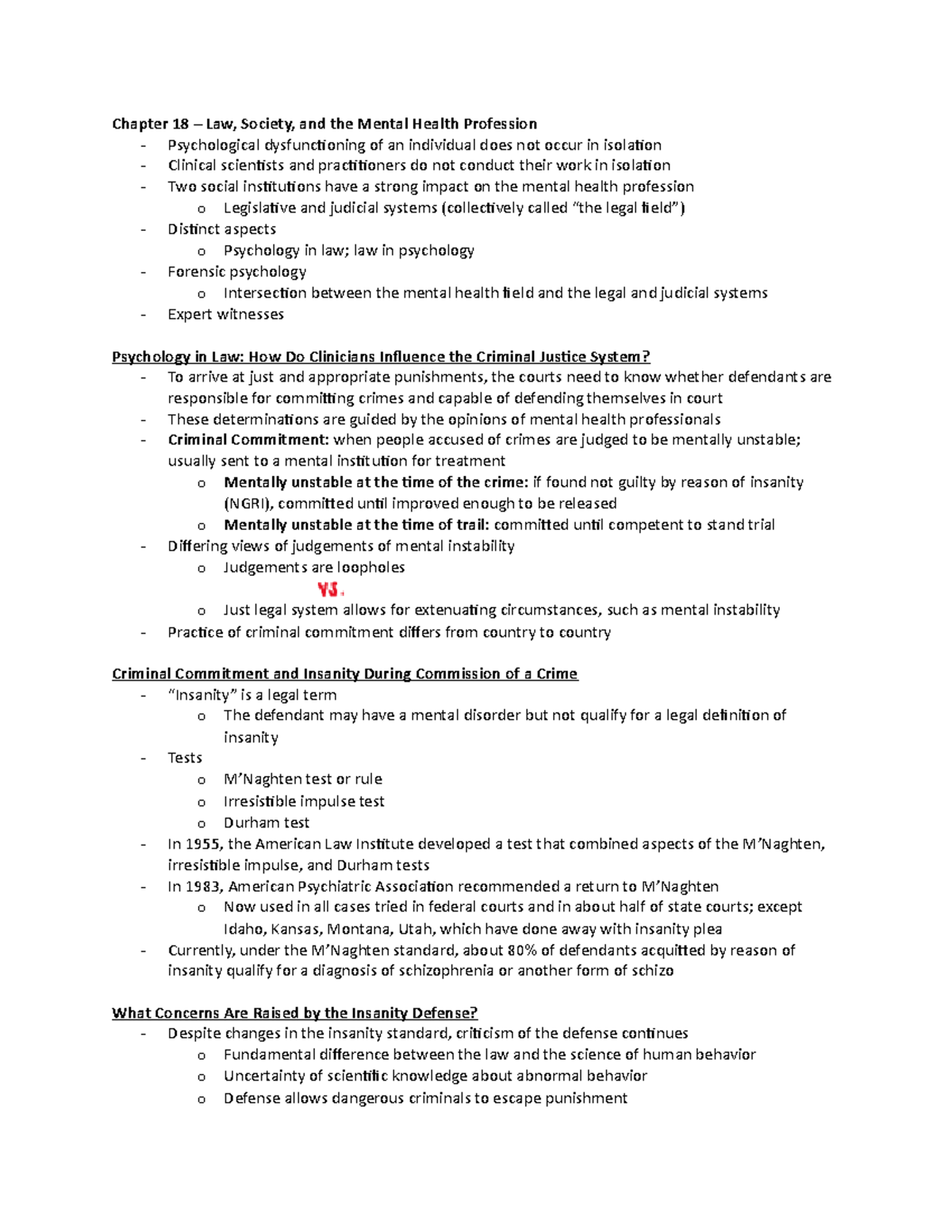 PSY 254 - Chapter 18: Intersection of Law, Society, and Mental Health ...