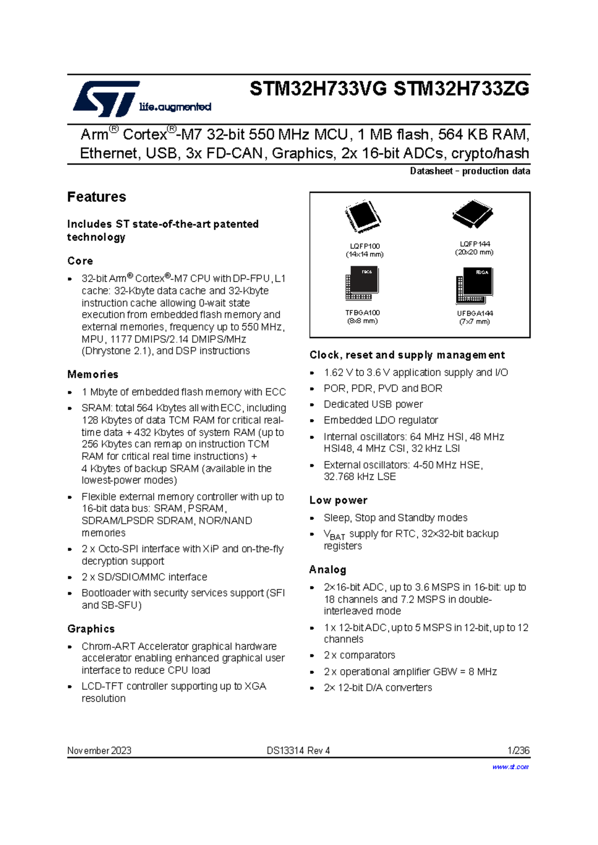 STM32H733xG MCU Class Notes: Features & Specifications Overview - Studocu