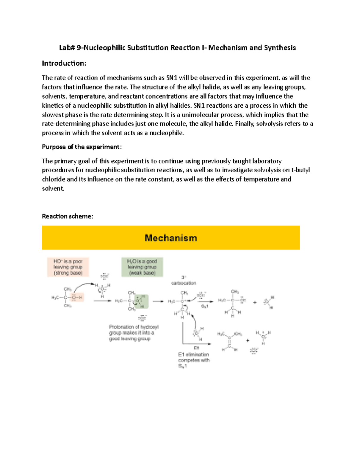 Lab #9 Nucleophilic Substitution - Substitution Reaction Mechanism and ...