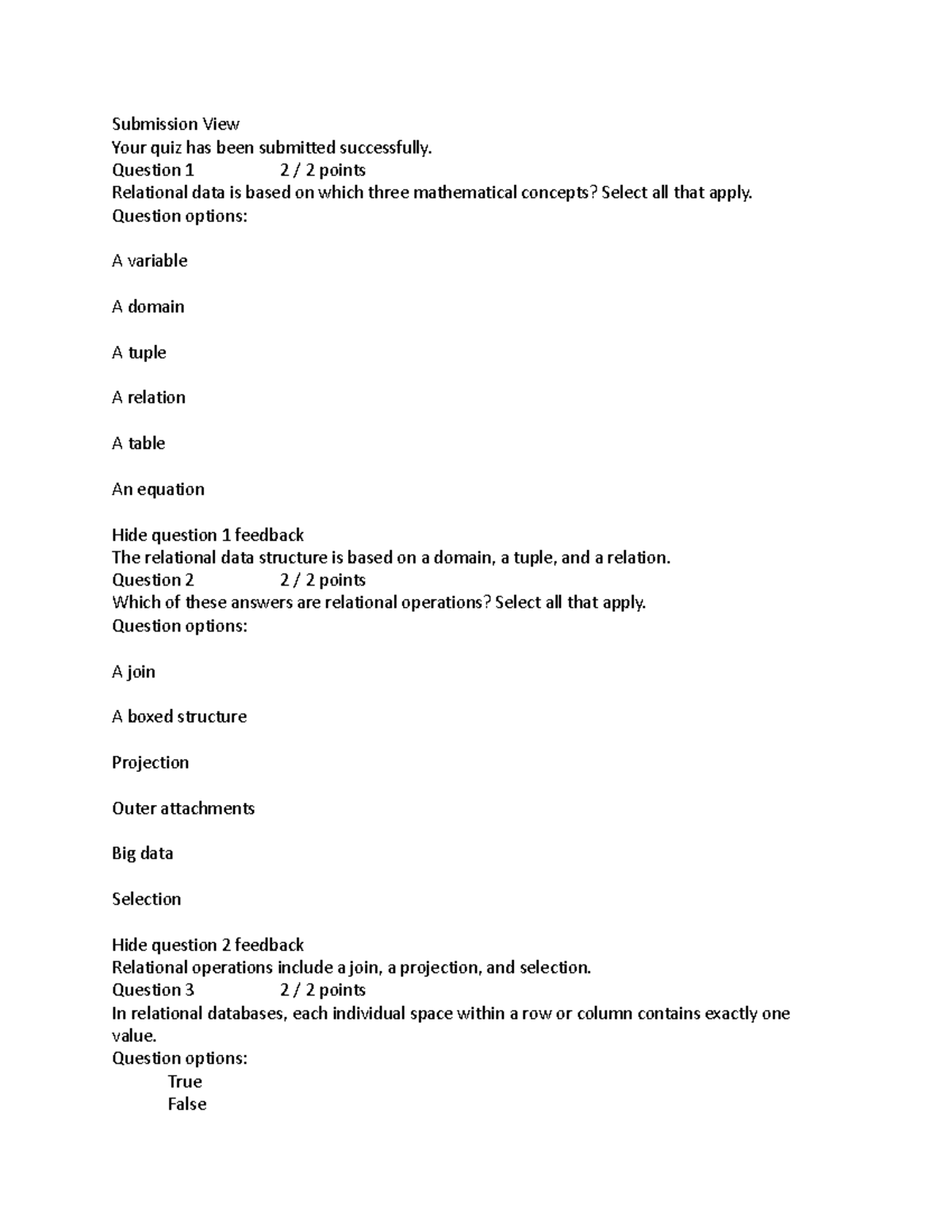 2-2 Quiz - Concepts in Relational Data and SQL Operations - Studocu