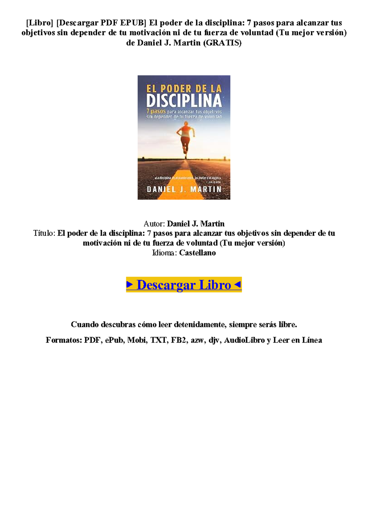 [ Libro] Descargar El poder de la disciplina de Daniel J. Martin (PDF ...