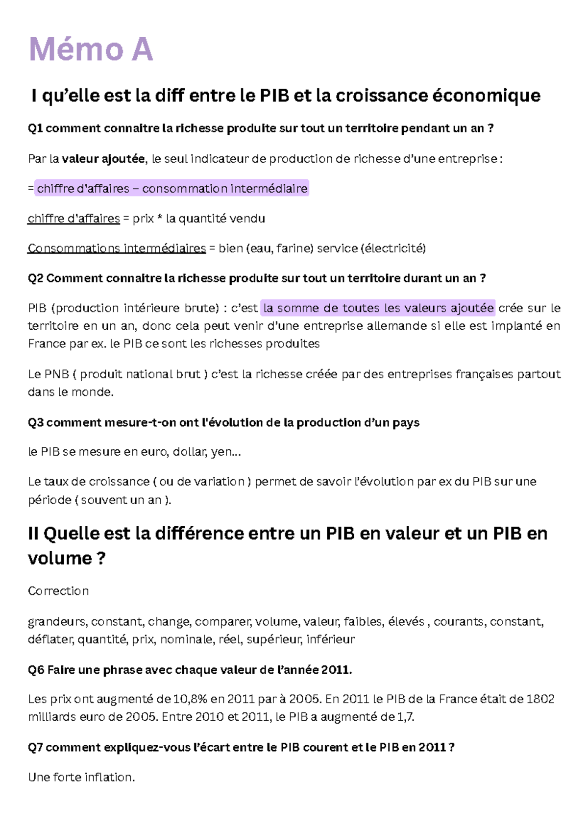 Mémo A I : Différences entre PIB et Croissance Économique - Rappelle de ...
