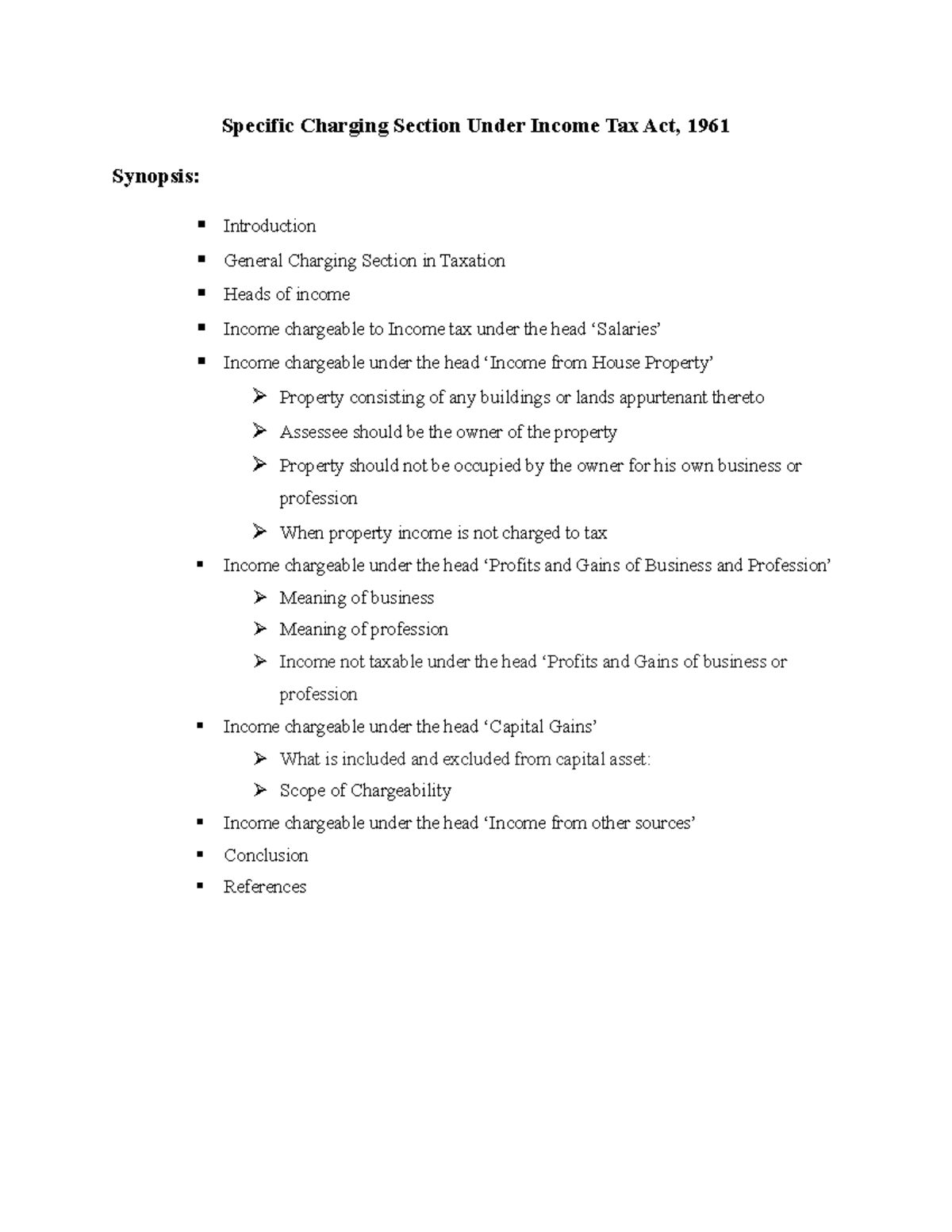 Assignment on Specific Charging Sections of Income Tax Act, 1961 ...