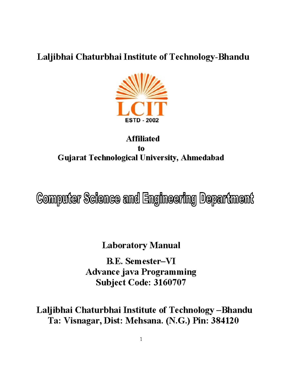 Laboratory Manual for B.E. Advance Java Programming (3160707) - Studocu