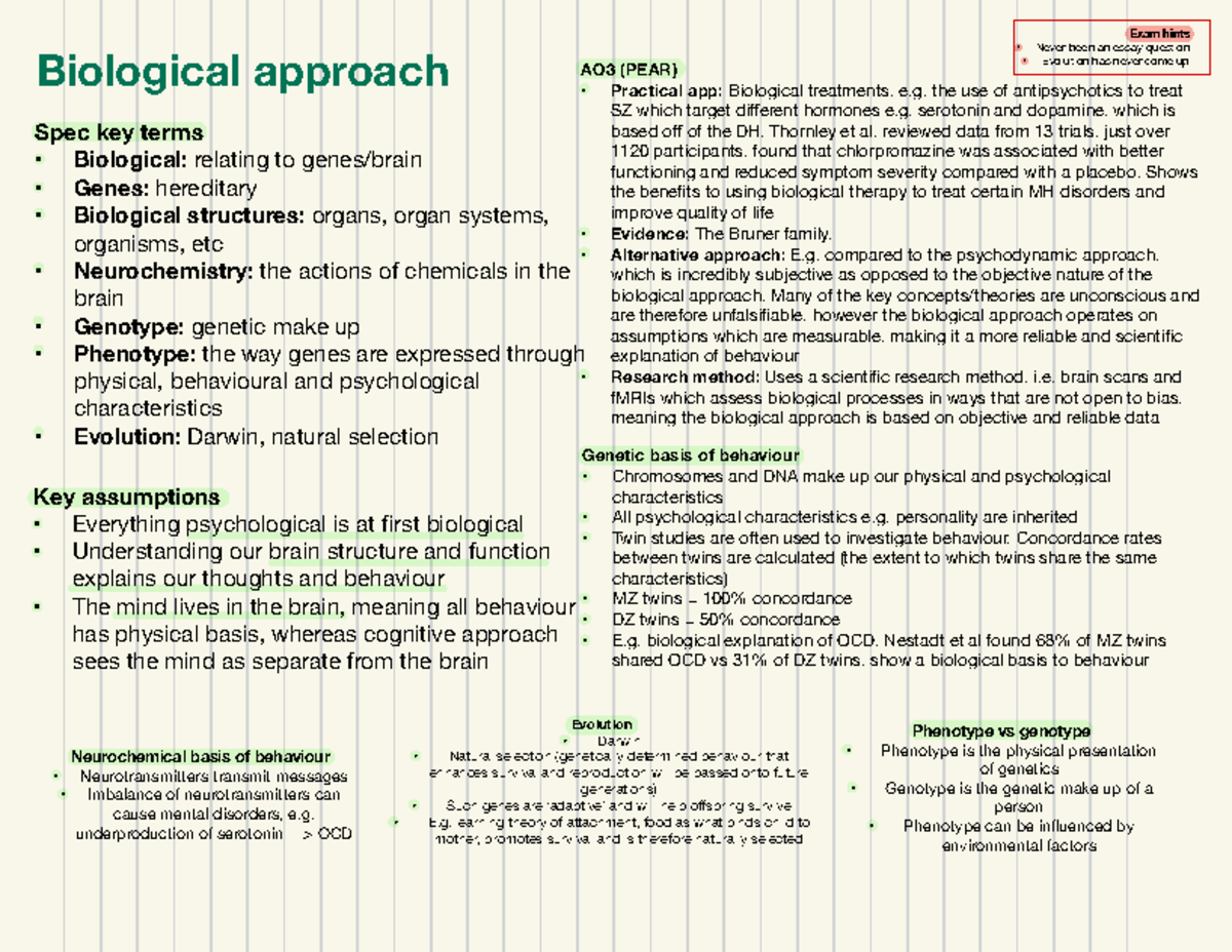 Biological Approach - Spec key terms • Biological: relating to genes ...