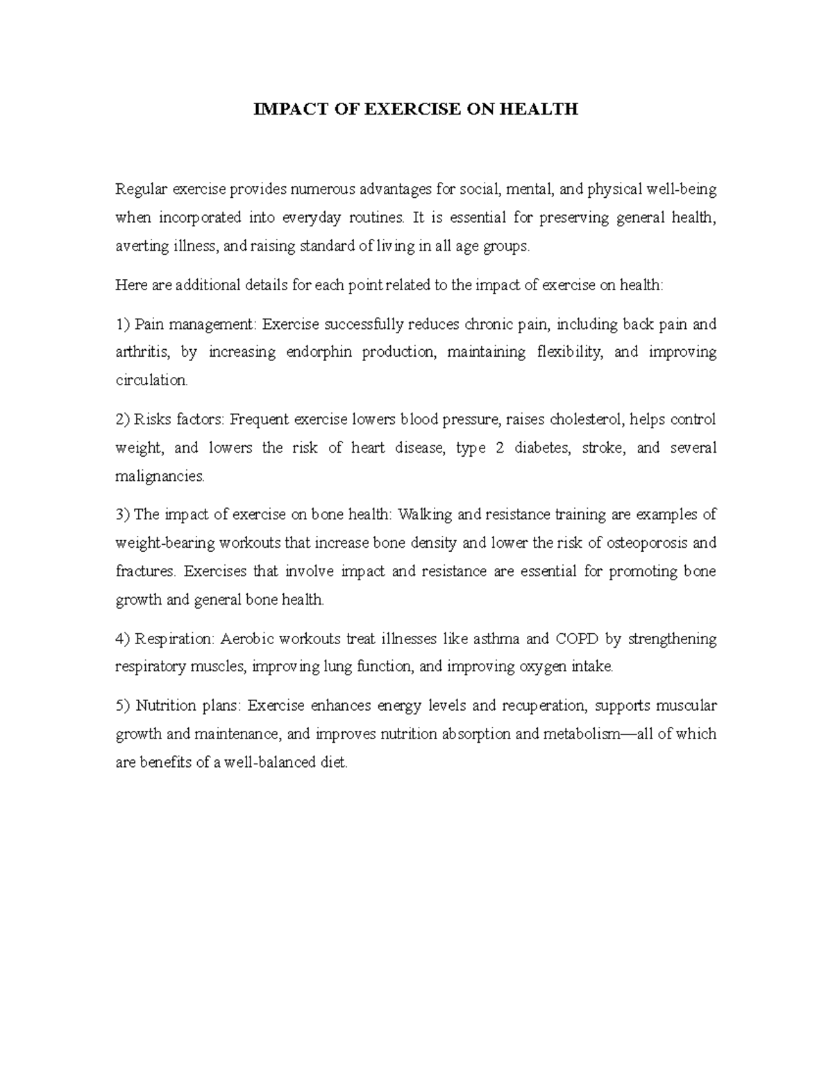 UNIT VI - Final Project “ Impact OF Exercise ON Health “ - IMPACT OF ...