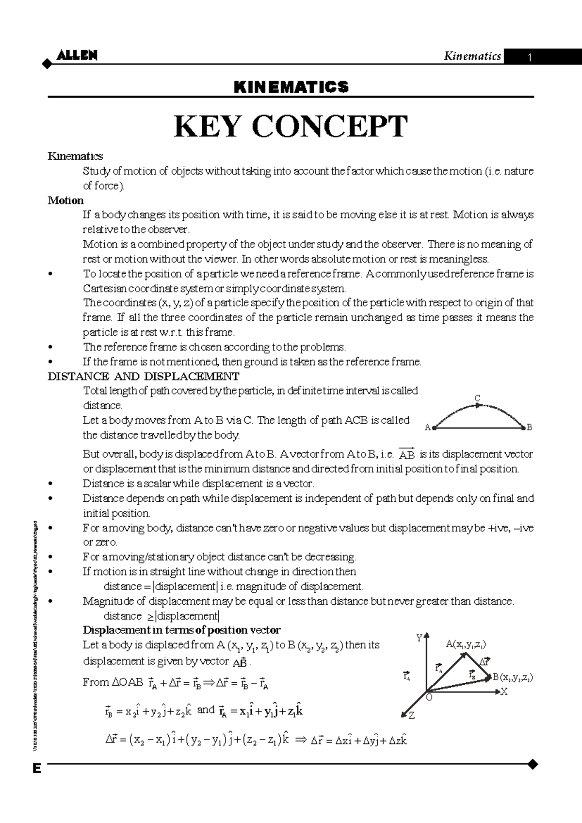 ALLEN Kinematics Study Guide: Key Concepts and Equations - Studocu