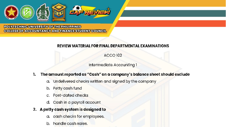 ACCO 102 Intermediate Accounting 1 Final Exam Review Material 2023-2024 ...
