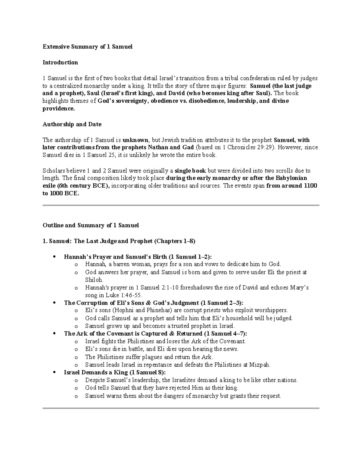 Extensive Summary Of 1 Samuel Extensive Summary Of 1 Samuel Extensive Summary Of 1 Samuel Extensive Summary Of 1 Samuel