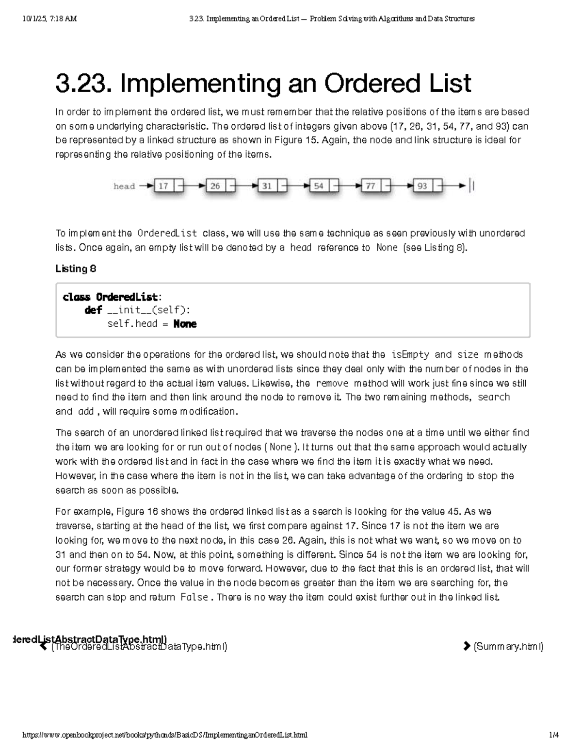 Implementing an Ordered List: Algorithms & Data Structures 3.23 - Studocu