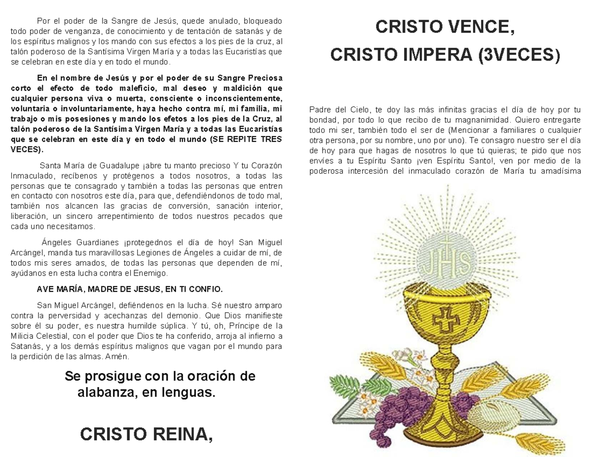 Oración de Protección y Liberación en el Nombre de Jesús - Studocu