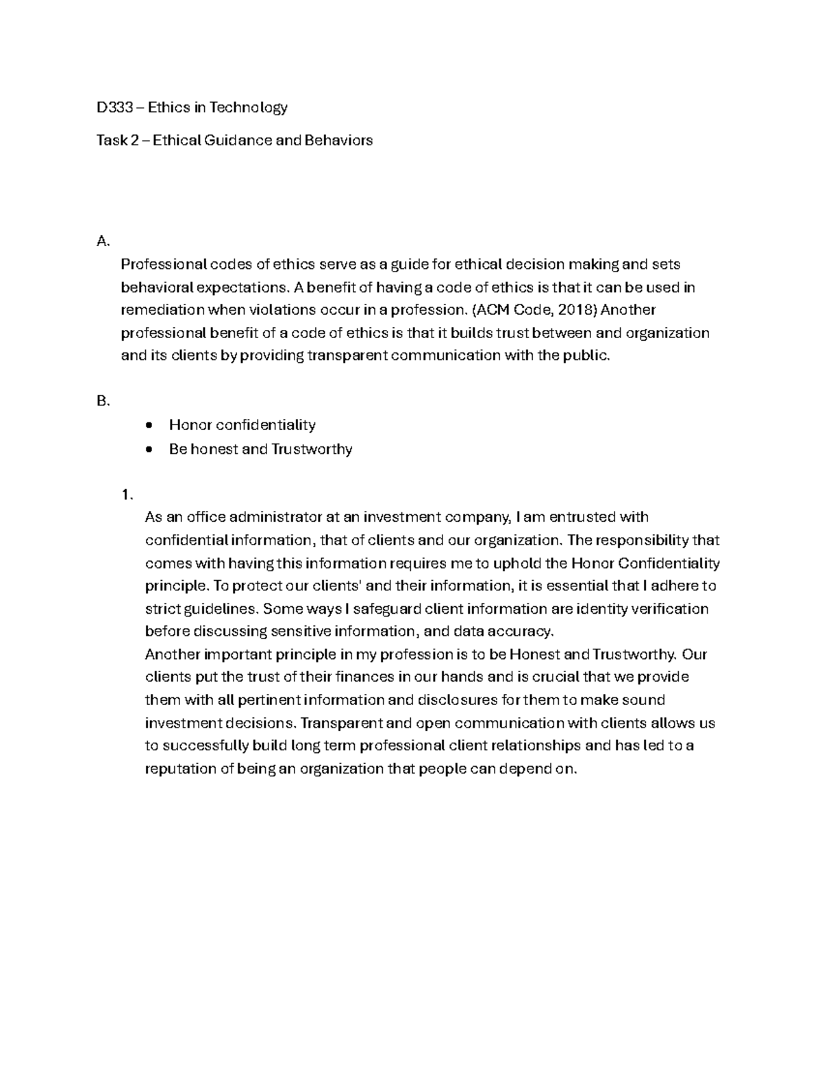 D333 Ethics in Tech: Task 2 on Ethical Guidance & AI Bias - Studocu